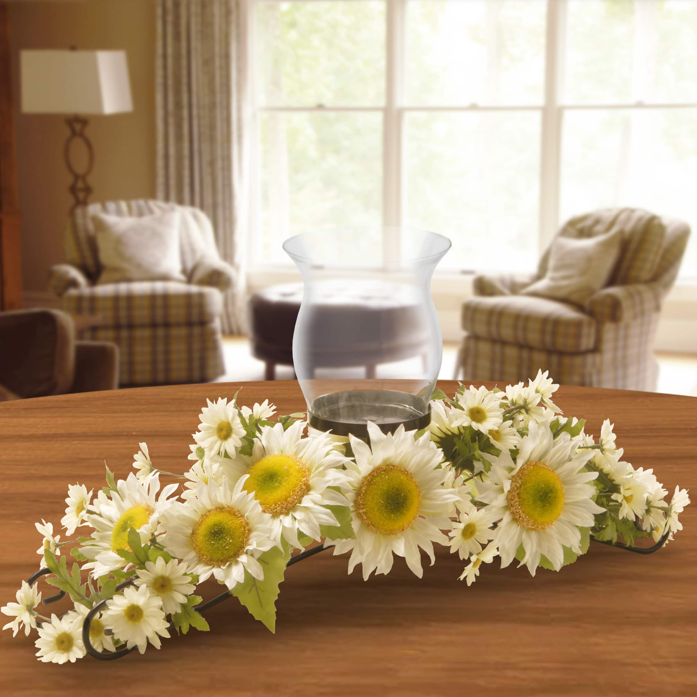 2ft. White Sunflower Floral Pillar Candle Holder