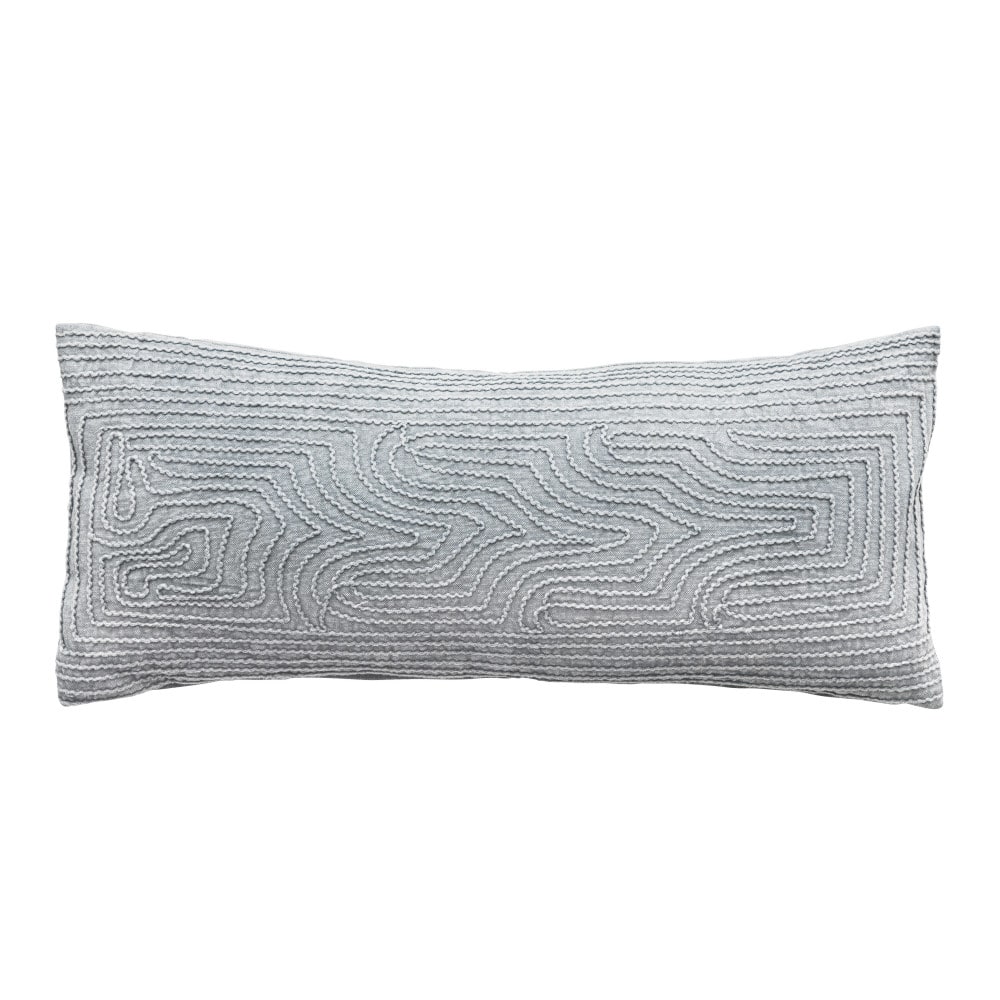 Bloomingville Sage Green Cotton Lumbar Pillow with Abstract Embroidery ...