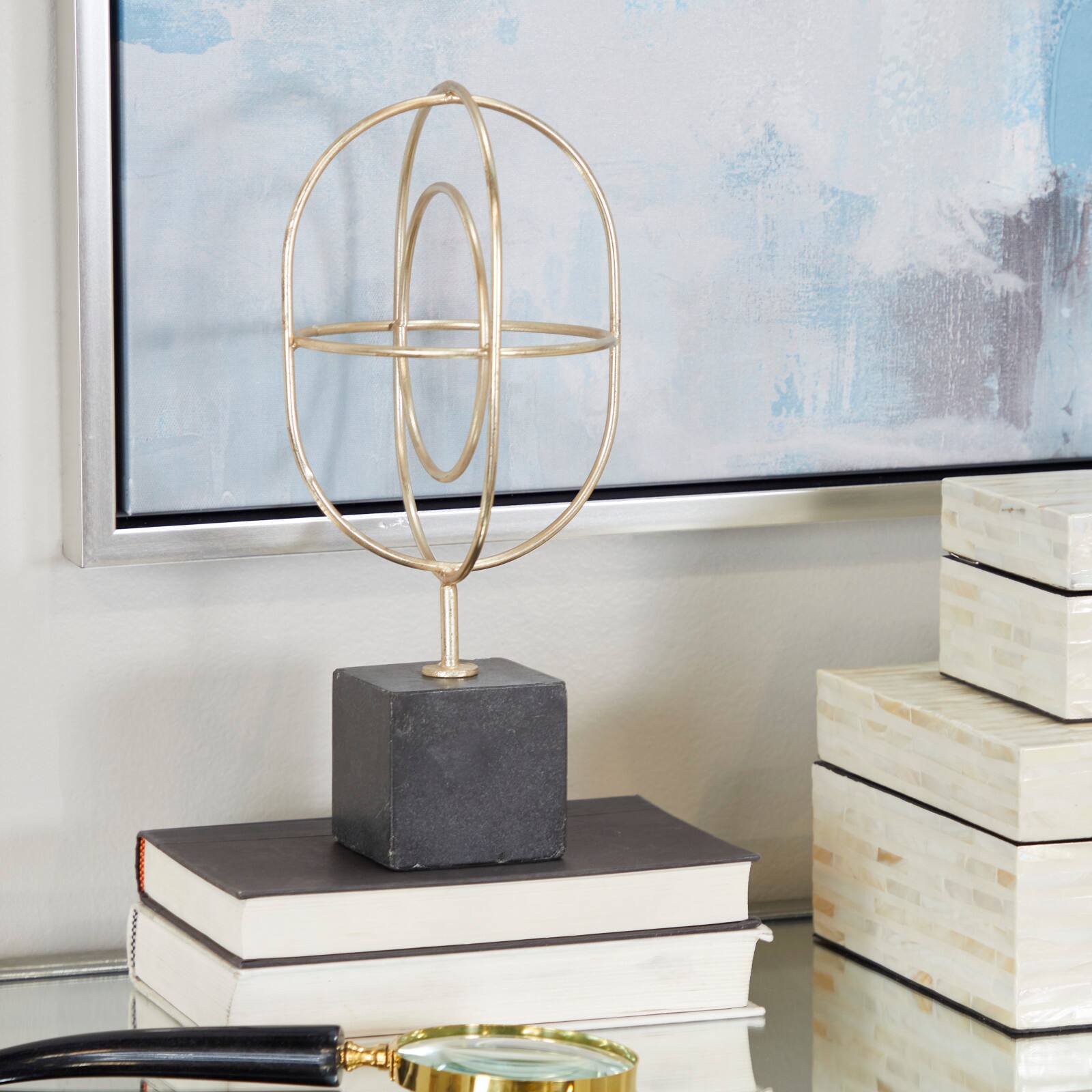 CosmoLiving by Cosmopolitan Gold Marble Contemporary Sculpture, 13" x 6" x 6"