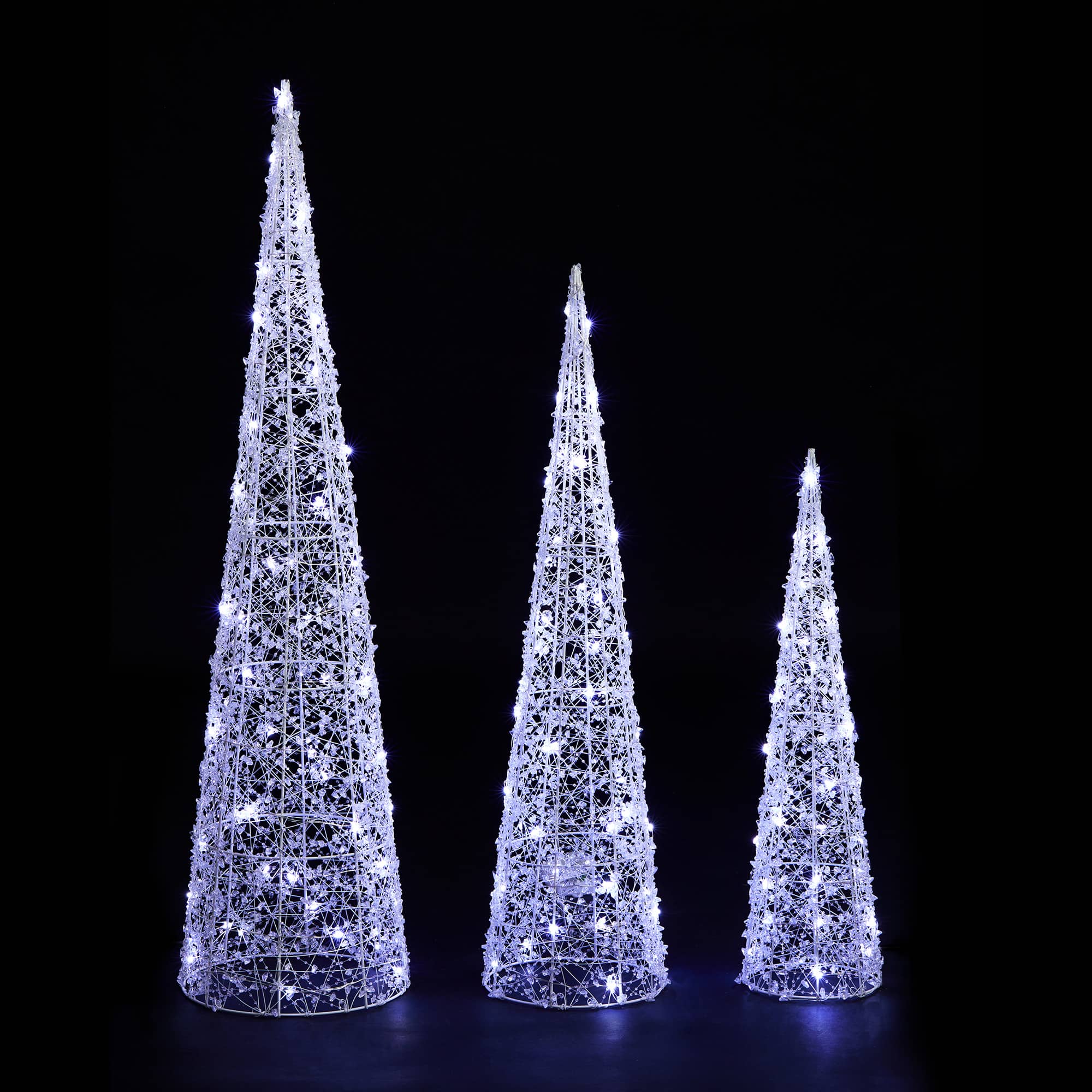 Glitzhome&#xAE; Lighted Christmas Crystal White Cone Tree Outdoor D&#xE9;cor Set