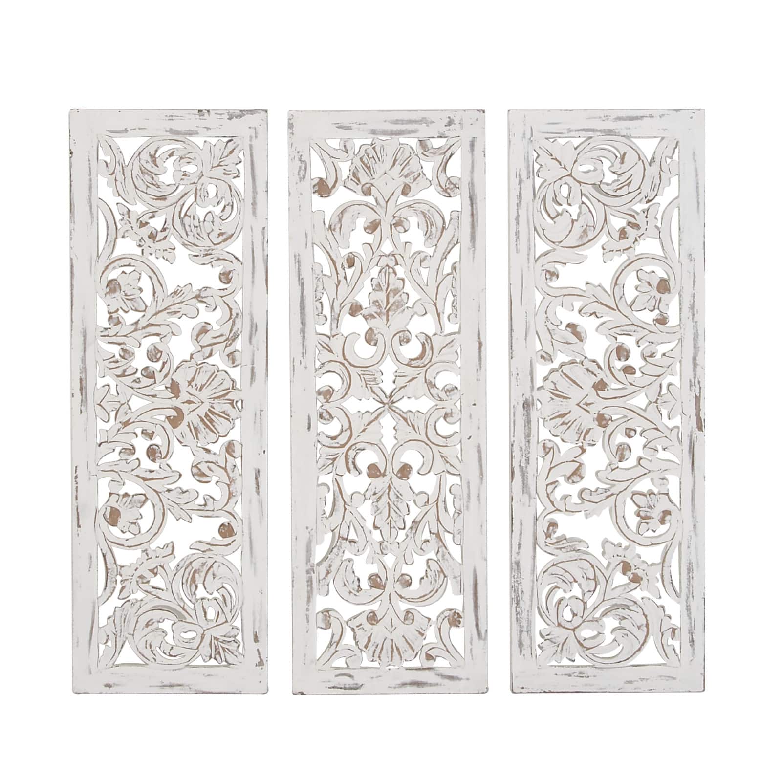 36&#x22; White Distressed Wood Traditional Wall Decor, 3ct.