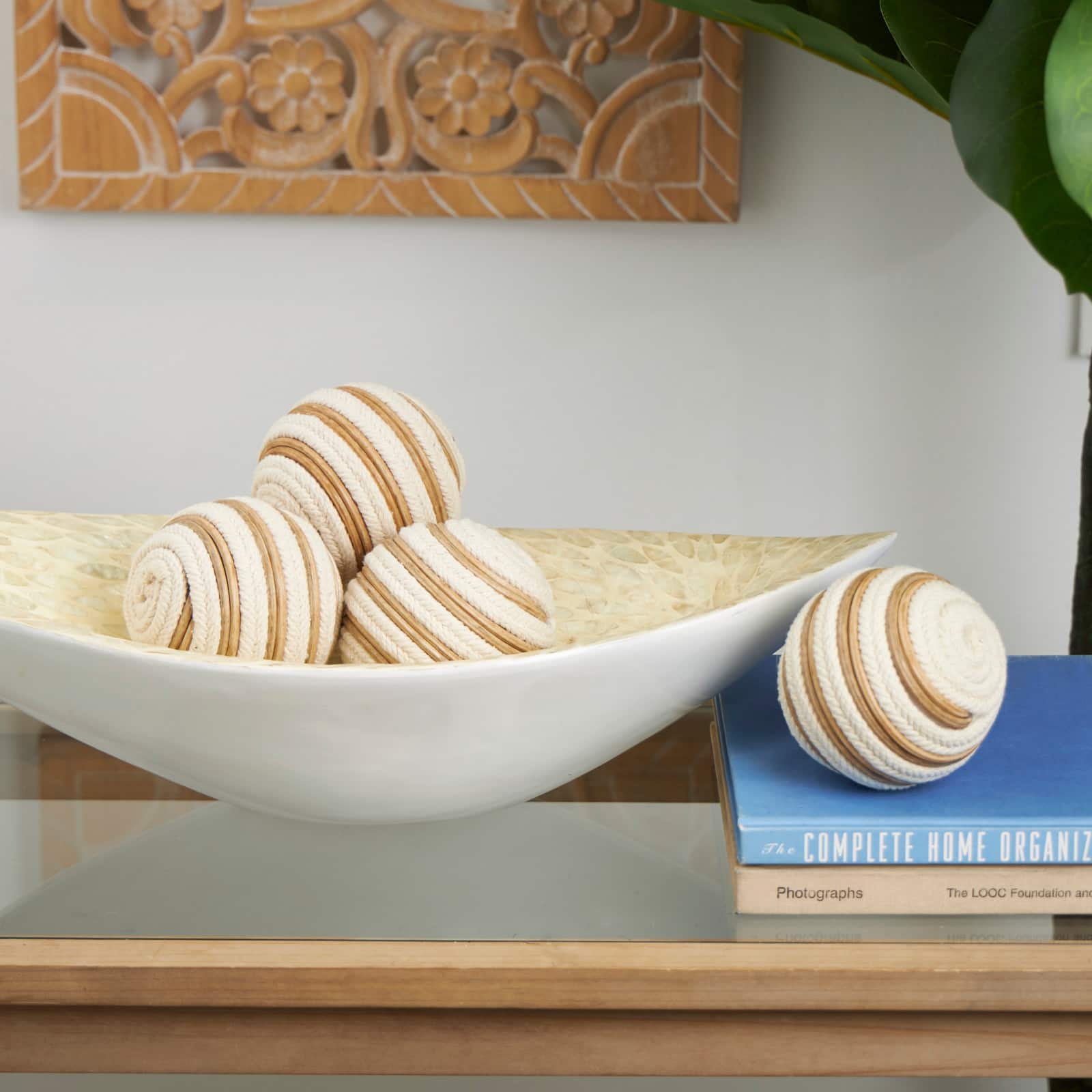 White Striped Handmade Jute Orbs & Vase Filler Set