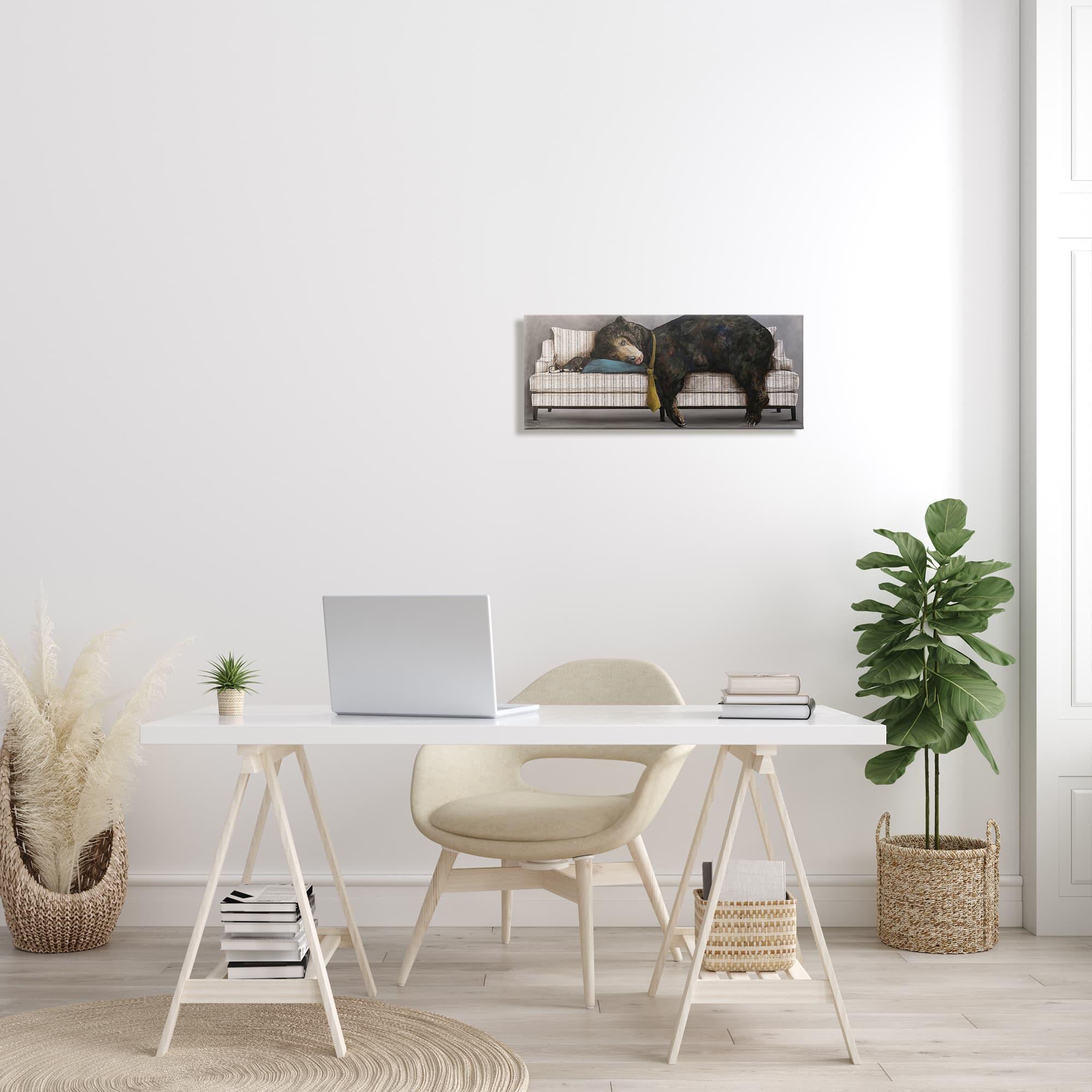 Stupell Industries Exhausted Papa Bear Sleeping Business Tie Modern Couch Canvas Wall Art