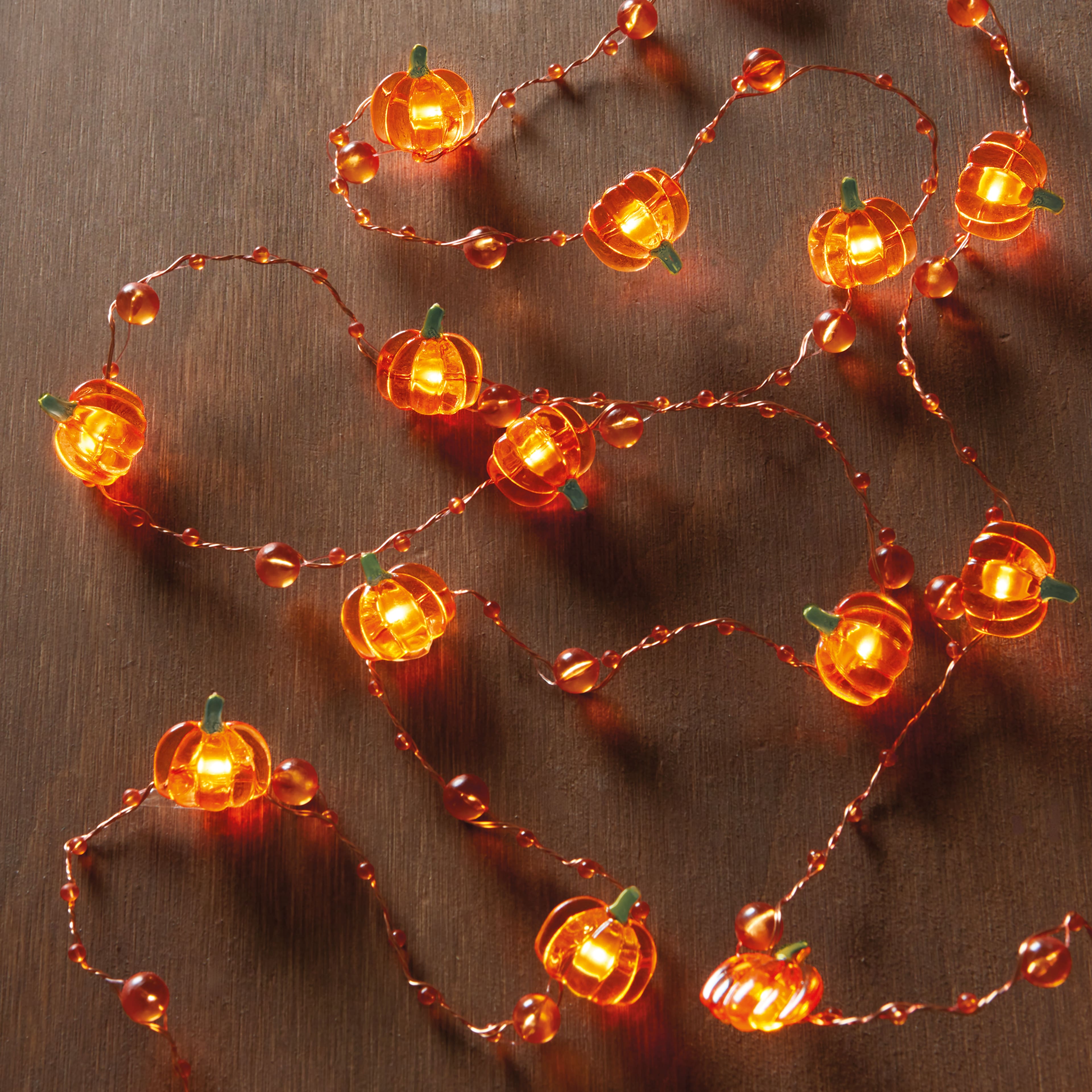 18ct. Warm White LED Pumpkin Icon &#x26; Beads String Lights by Ashland&#xAE;