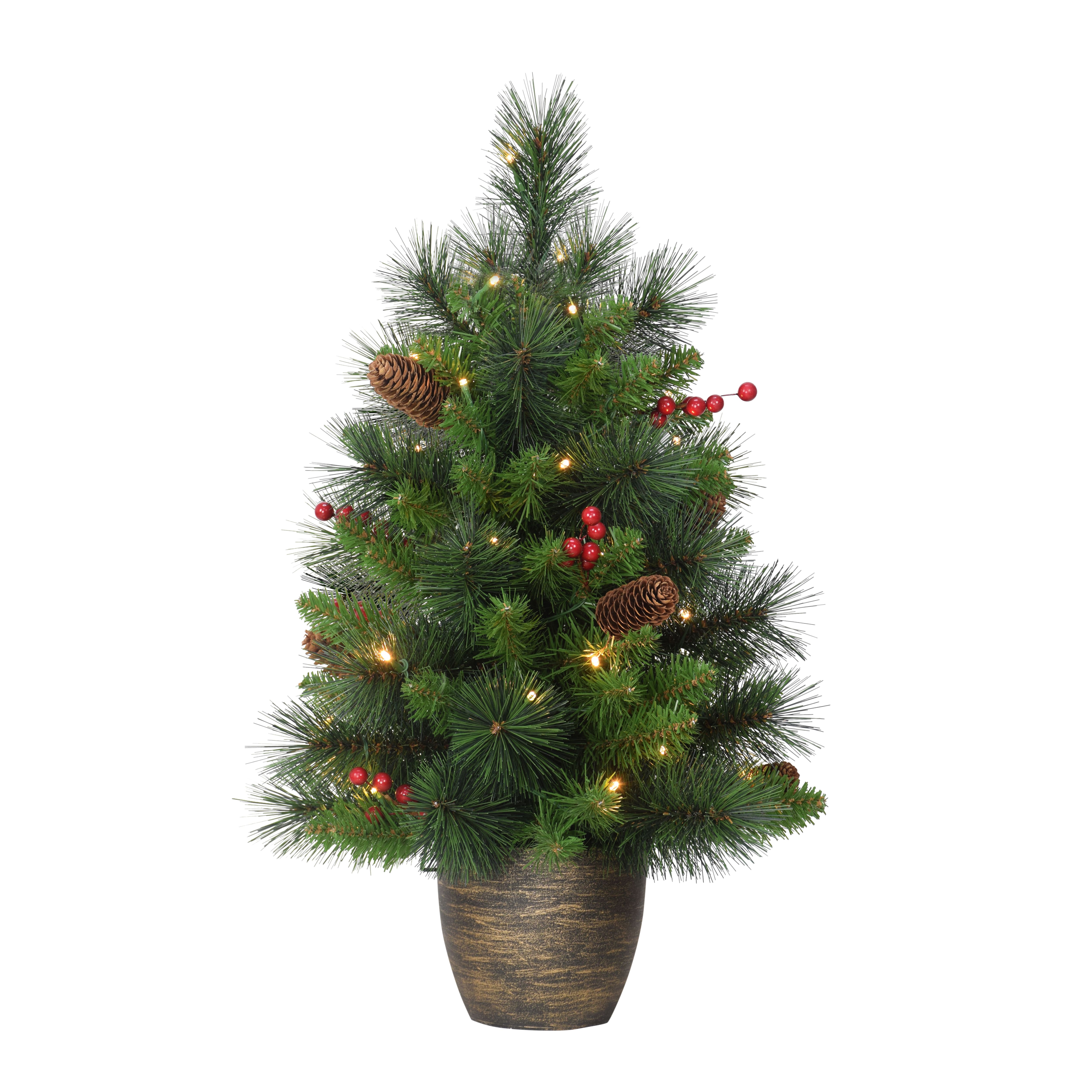 2 ft. Pre-Lit Table Top Artificial Christmas Tree With Gold Base
