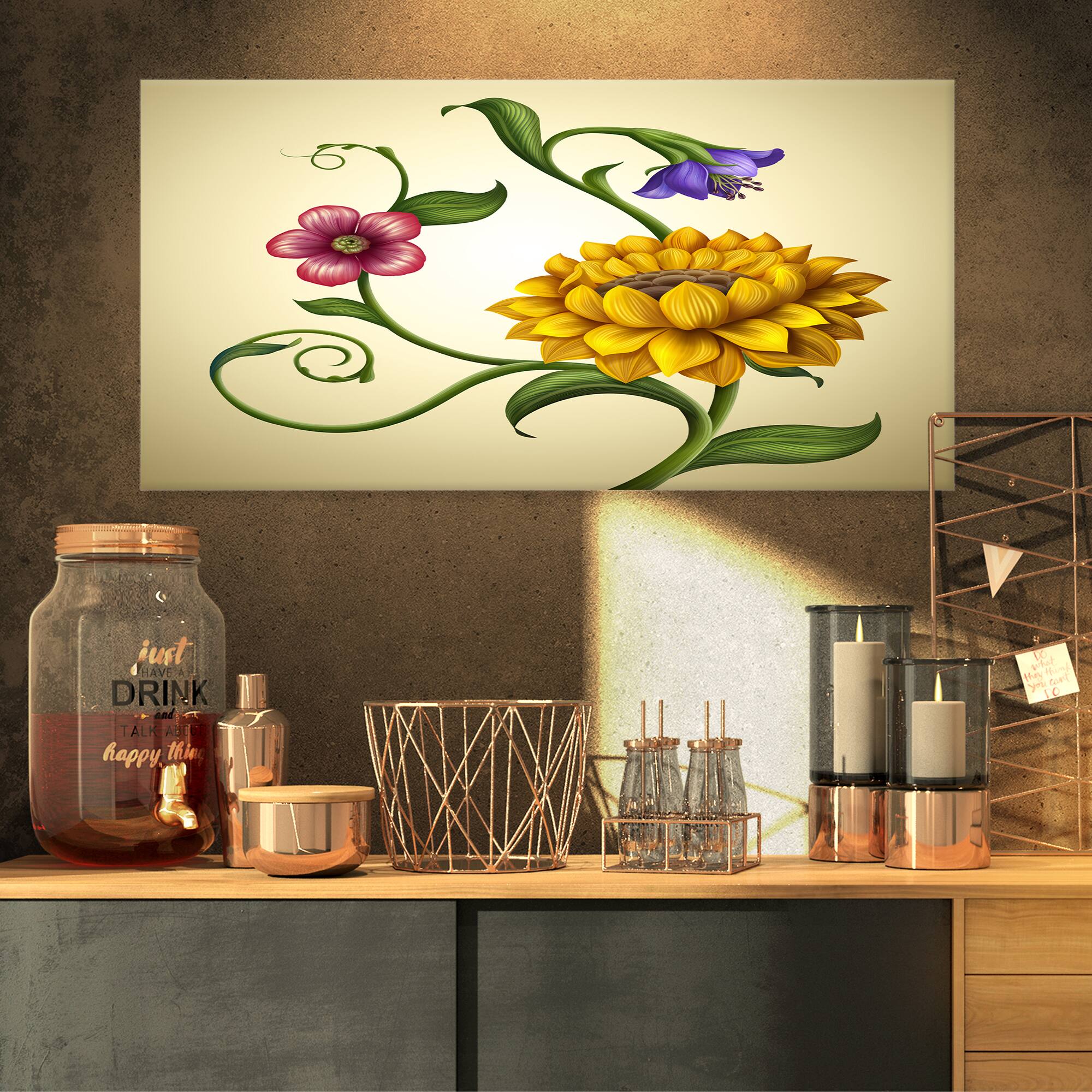 Designart - Flowers and Leaves - Floral Canvas Art Print