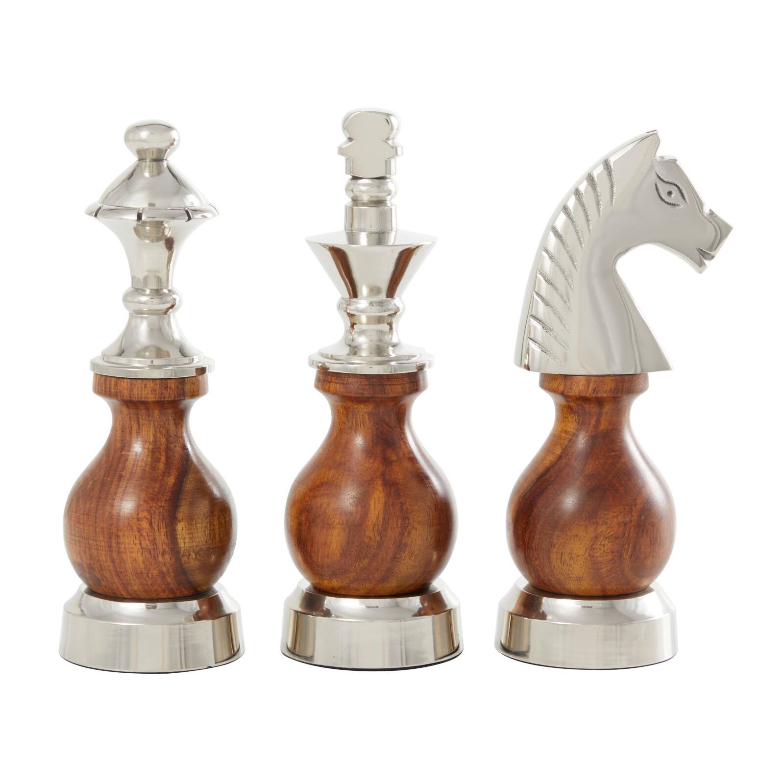 Brown King, Knight & Bishop Chess Sculpture Set