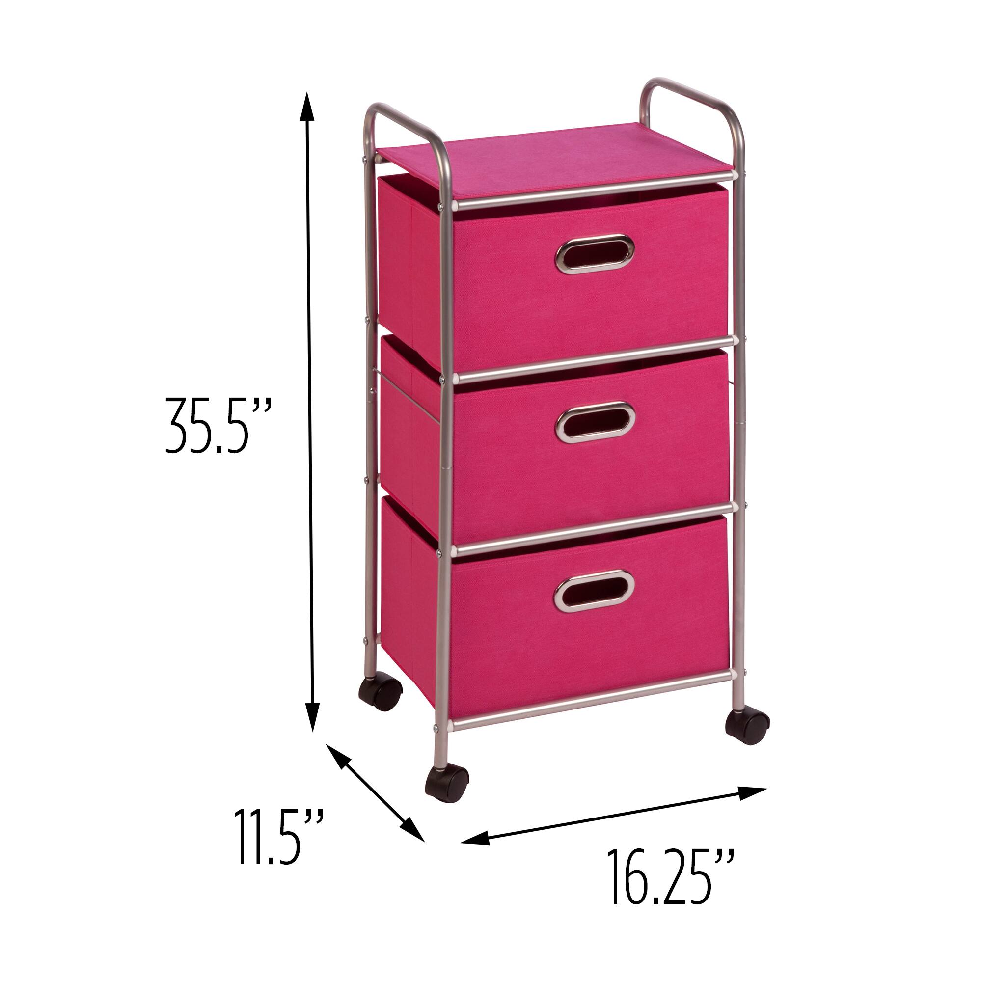Honey Can Do Pink 3-Drawer Rolling Cart