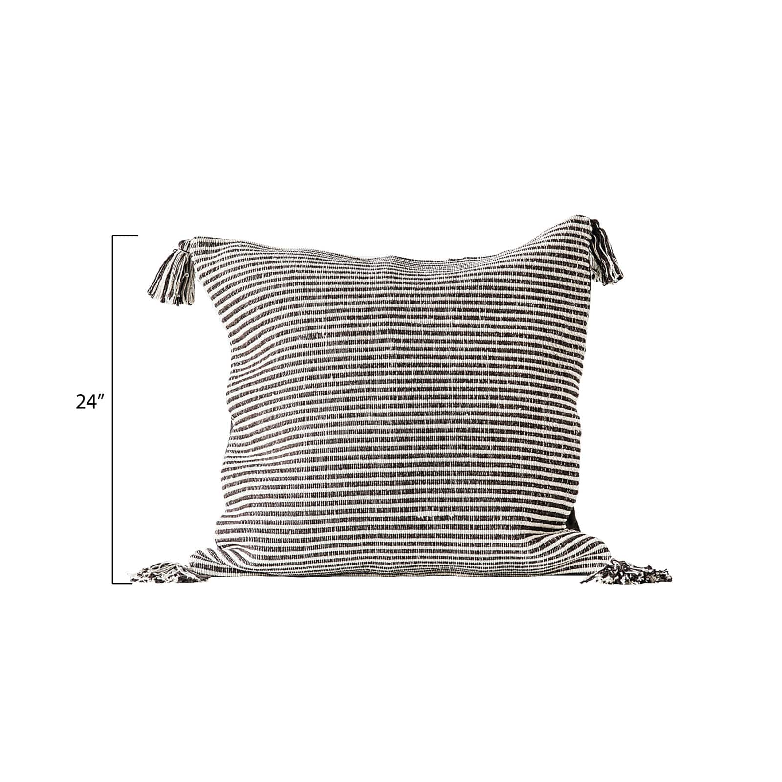 Hello Honey® Brown & Black Striped Cotton Woven Pillow with Tassels Set, 2ct.
