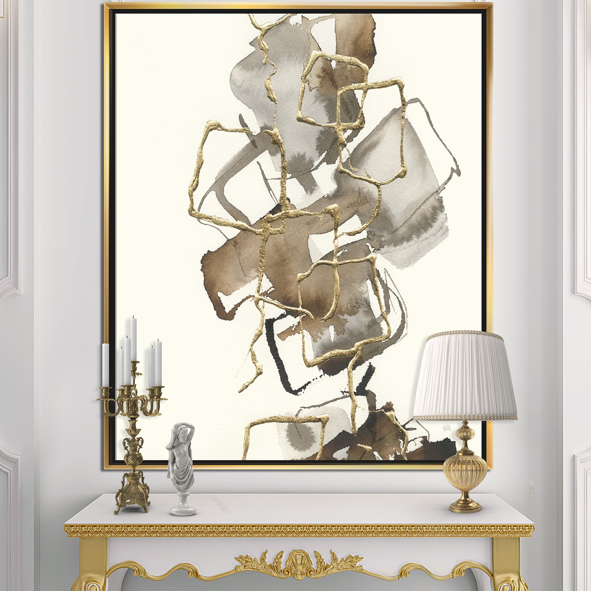 Designart - Gold Glam Squares III - Modern & Contemporary Canvas in Gold Frame