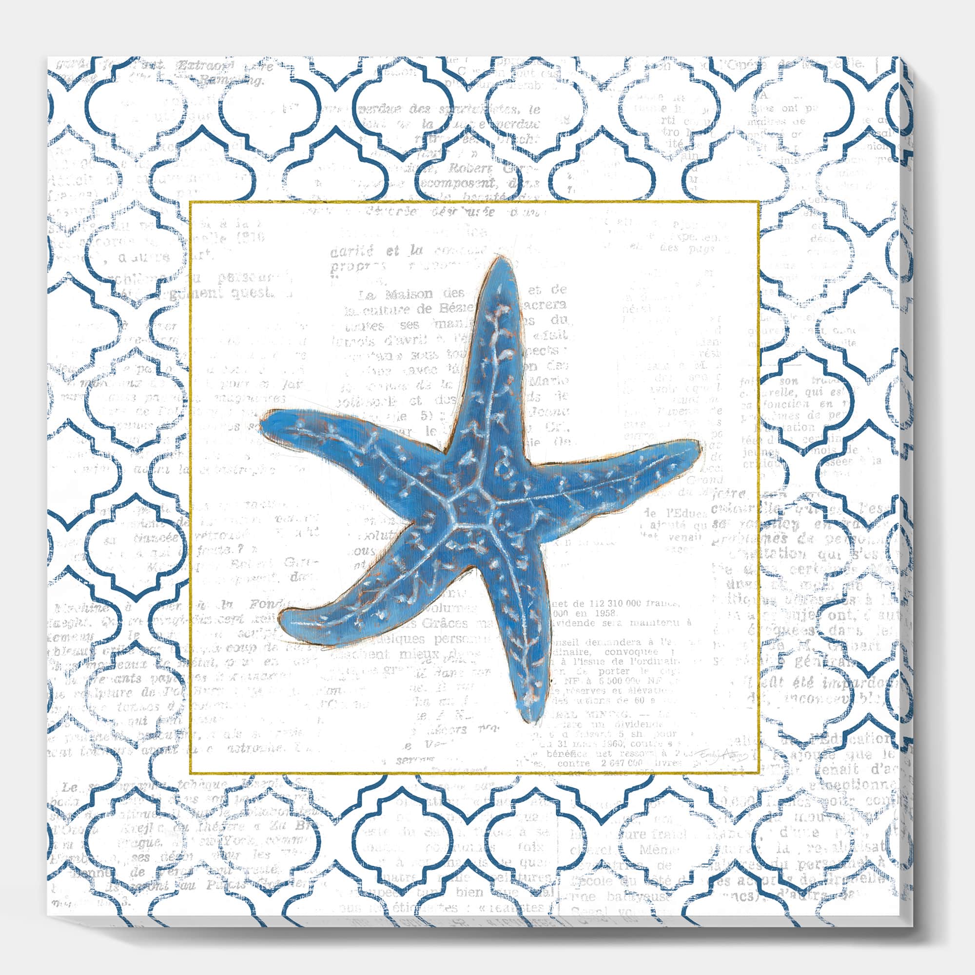 Designart - Navy Starfish with Gold - Nautical & Coastal Premium Canvas Wall Art