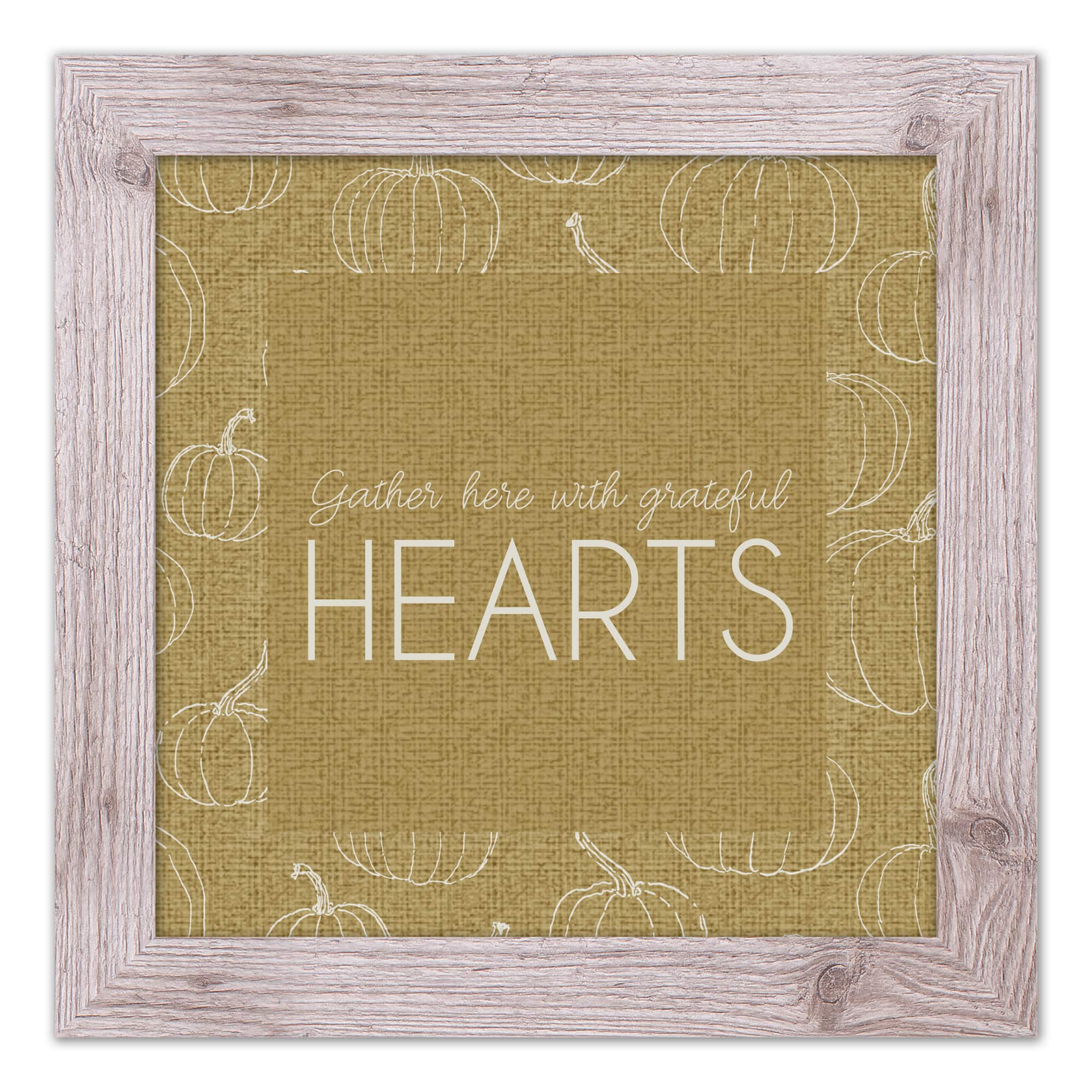 Mustard Grateful Hearts Print in Western White Frame