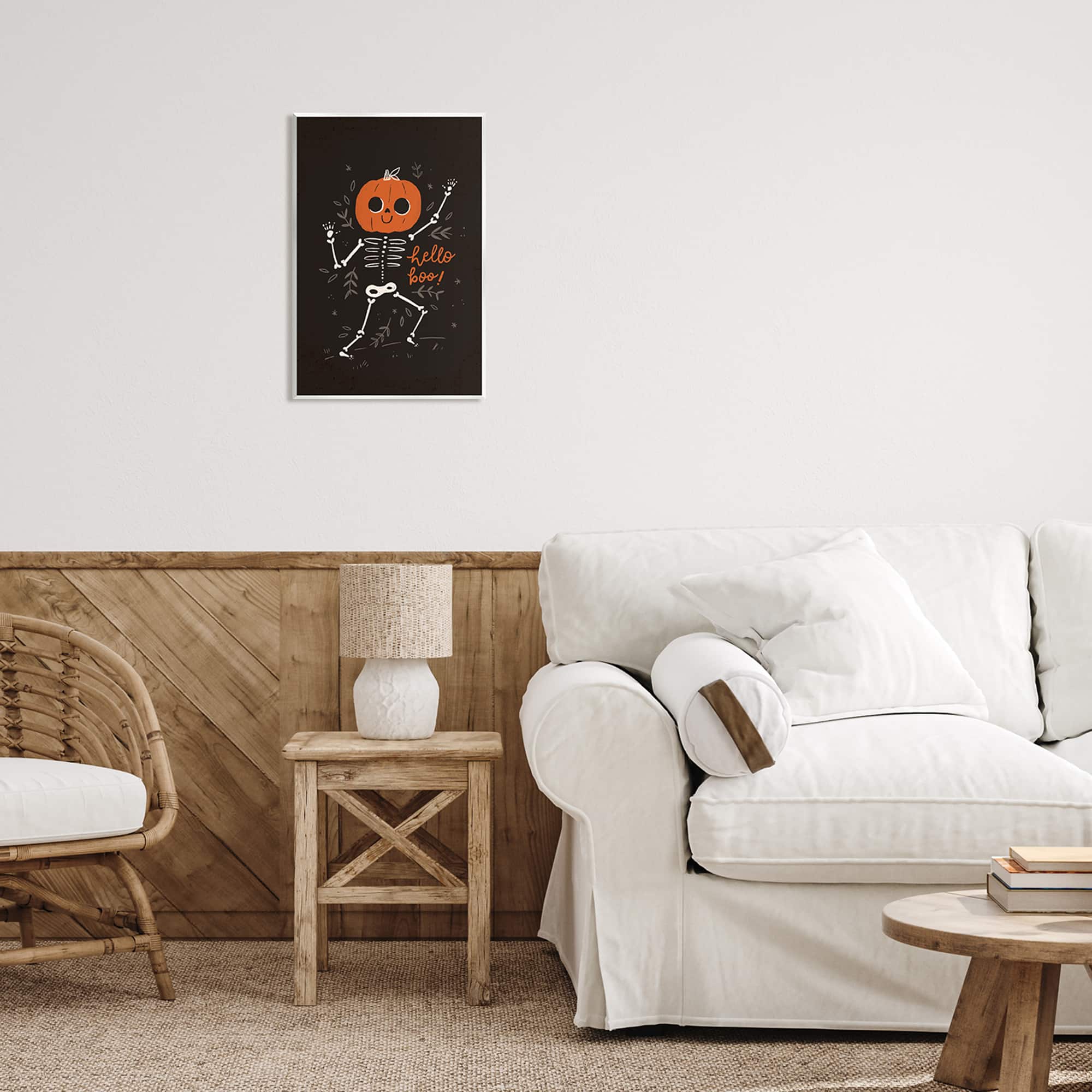 Stupell Industries Hello Boo Halloween Smiling Skeleton Wall Plaque Art