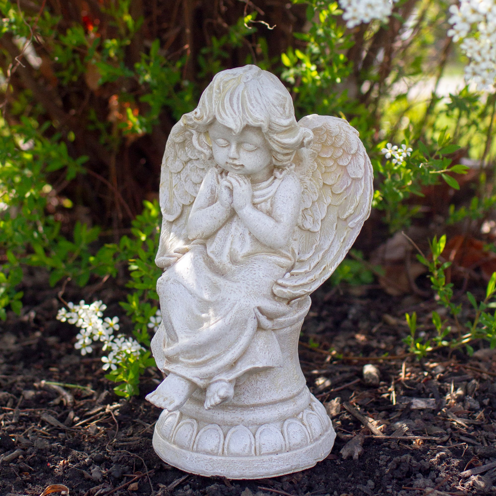 9&#x22; Ivory Praying Angel on Pedestal Outdoor Garden Statue