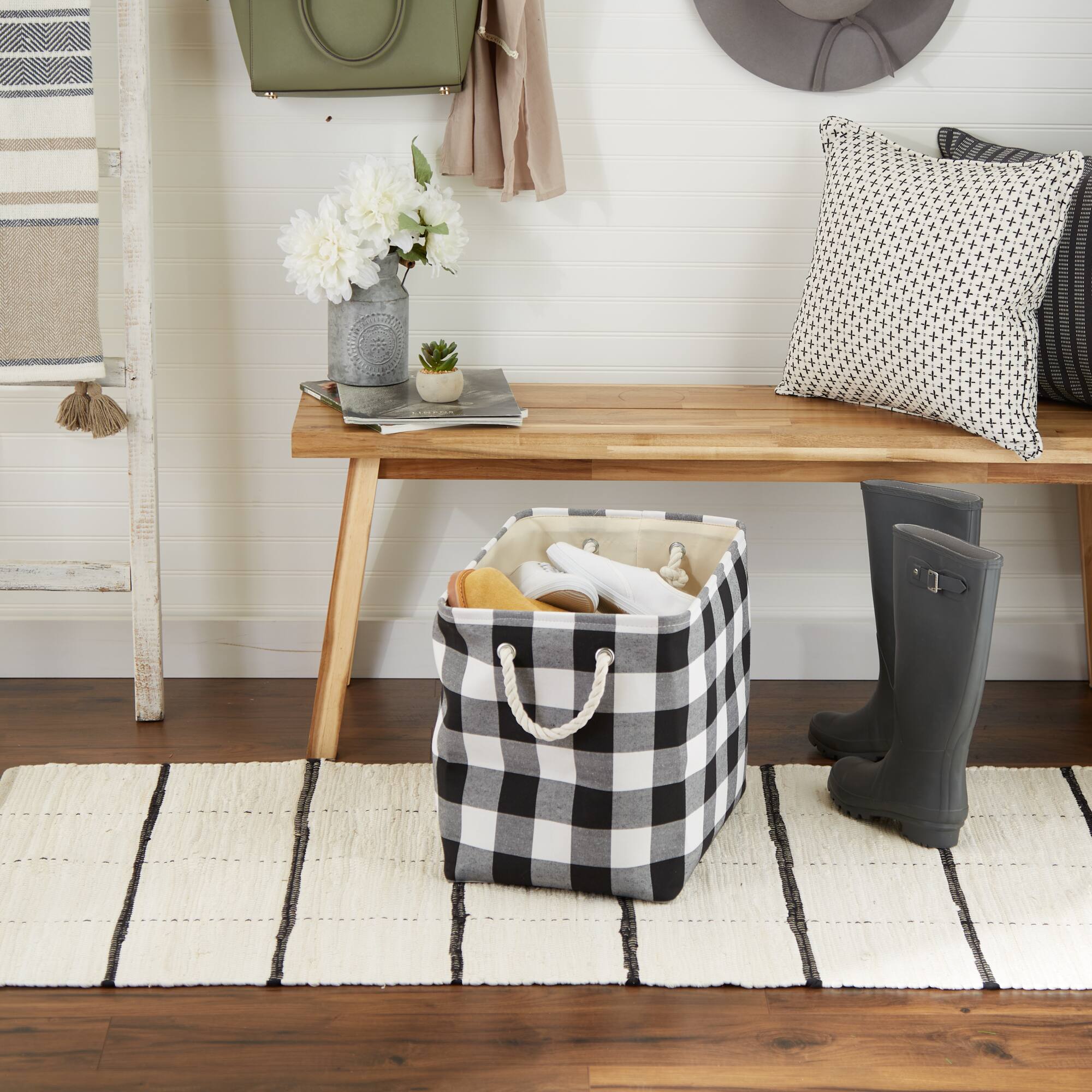 DII® Large Rectangle White/Black Buffalo Check Polyester Bin