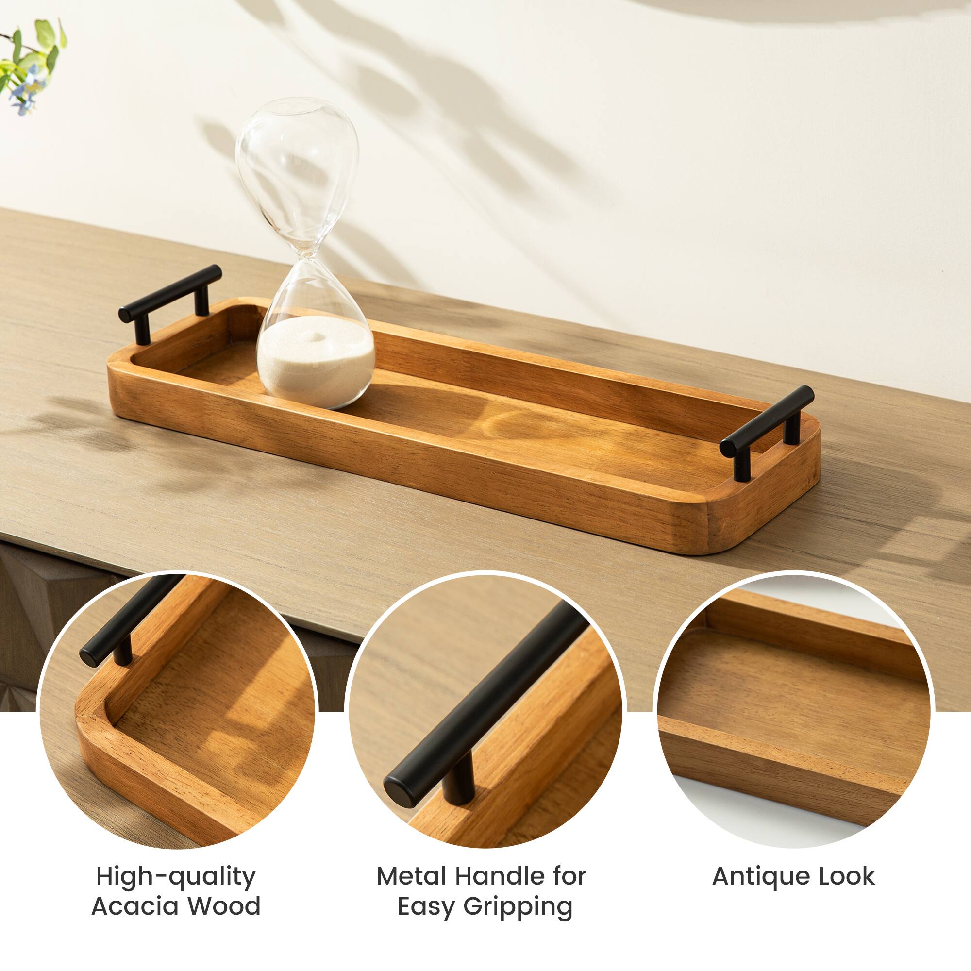 Glitzhome&#xAE; Rectangle Acacia Wood Trays Set
