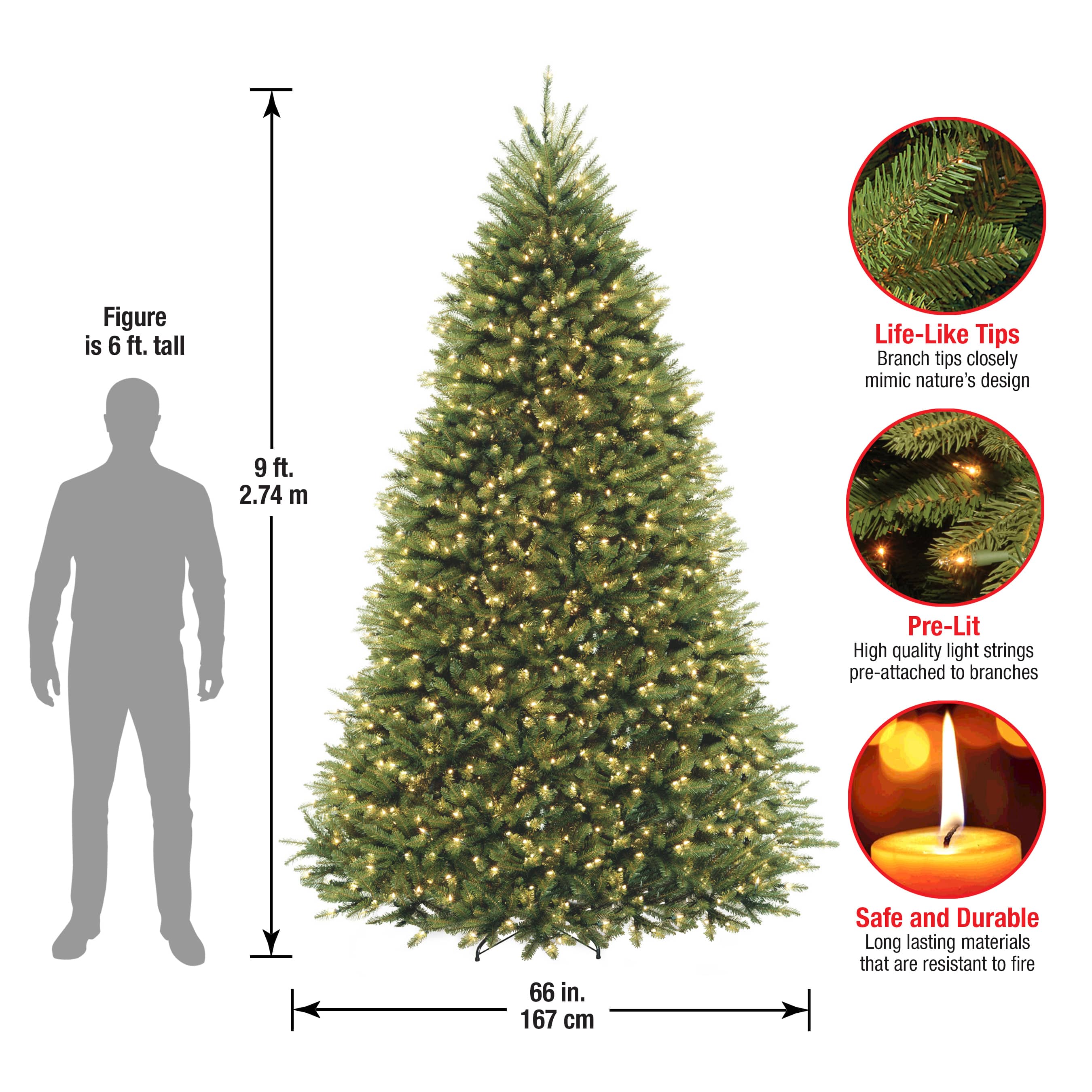 9 ft. Pre-Lit Dunhill&#xAE; Fir Medium Profile Artificial Christmas Tree, Clear Lights