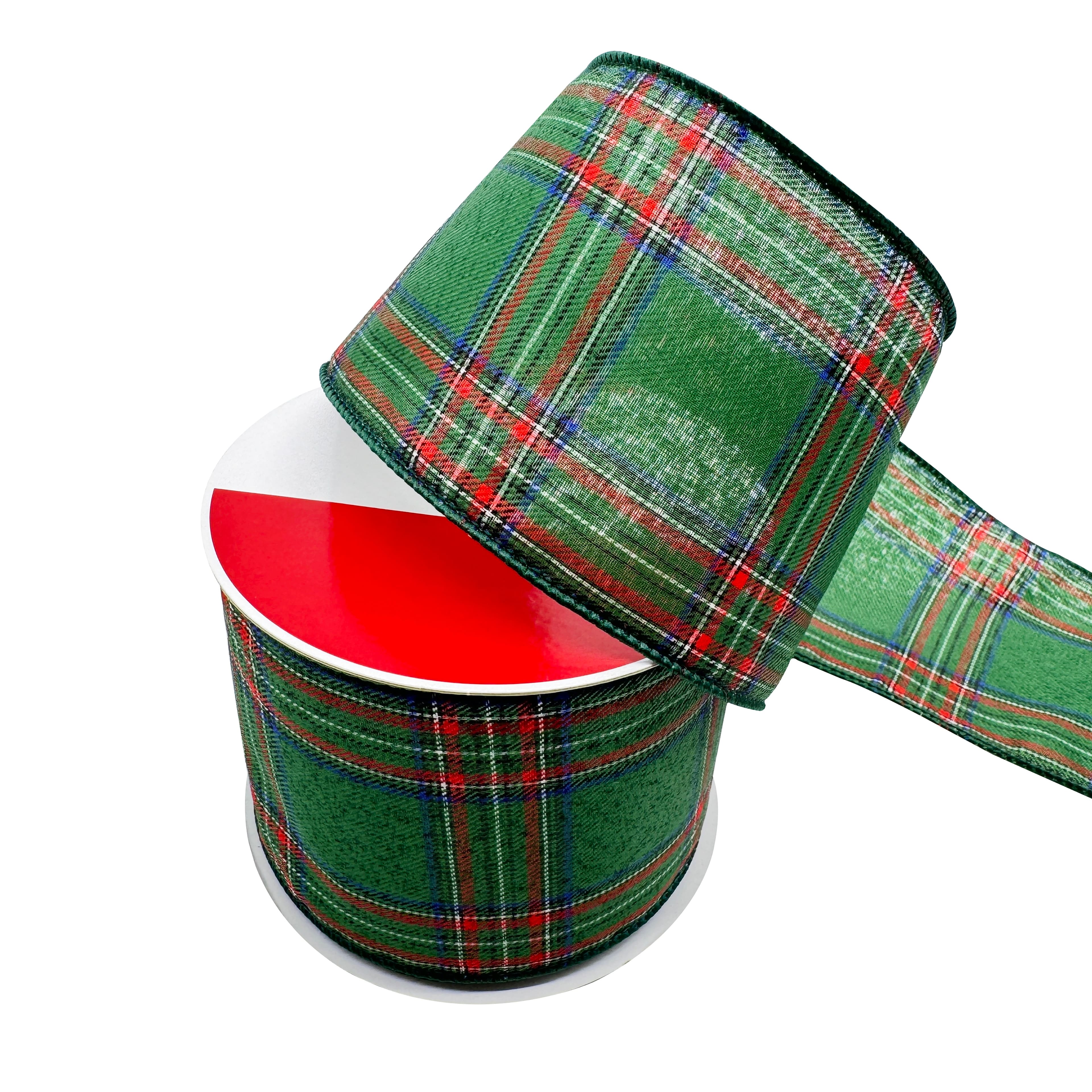 3.5&#x22; x 25ft. Green Tartan Wired Ribbon by Celebrate It&#xAE;