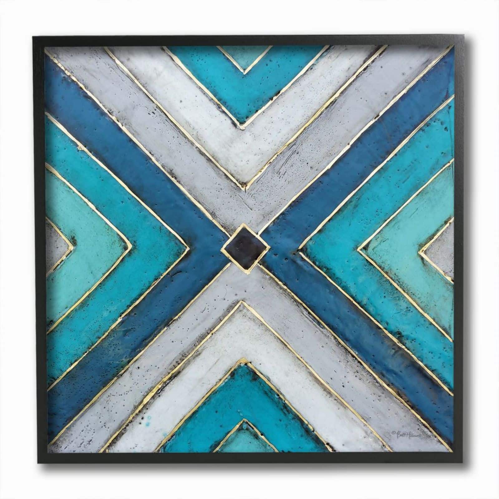 Stupell Industries Blue &#x26; Gray Geometric Pattern Wall Art in Black Frame