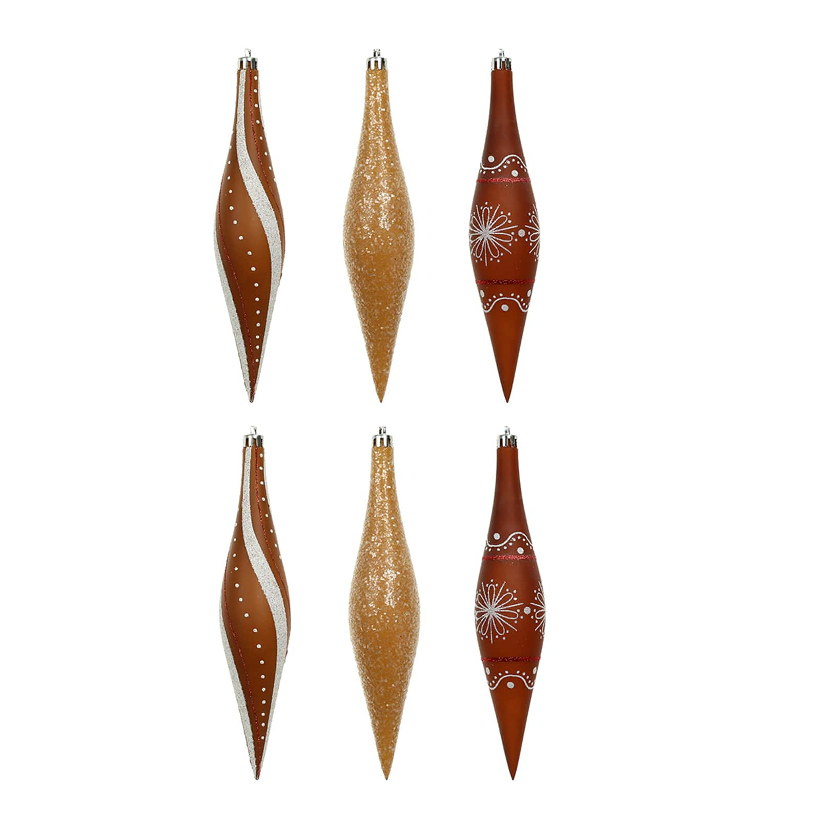 6 Pack 7.7&#x22; Brown, White &#x26; Gold Glitter Shatterproof Teardrop Ornaments by Ashland&#xAE;