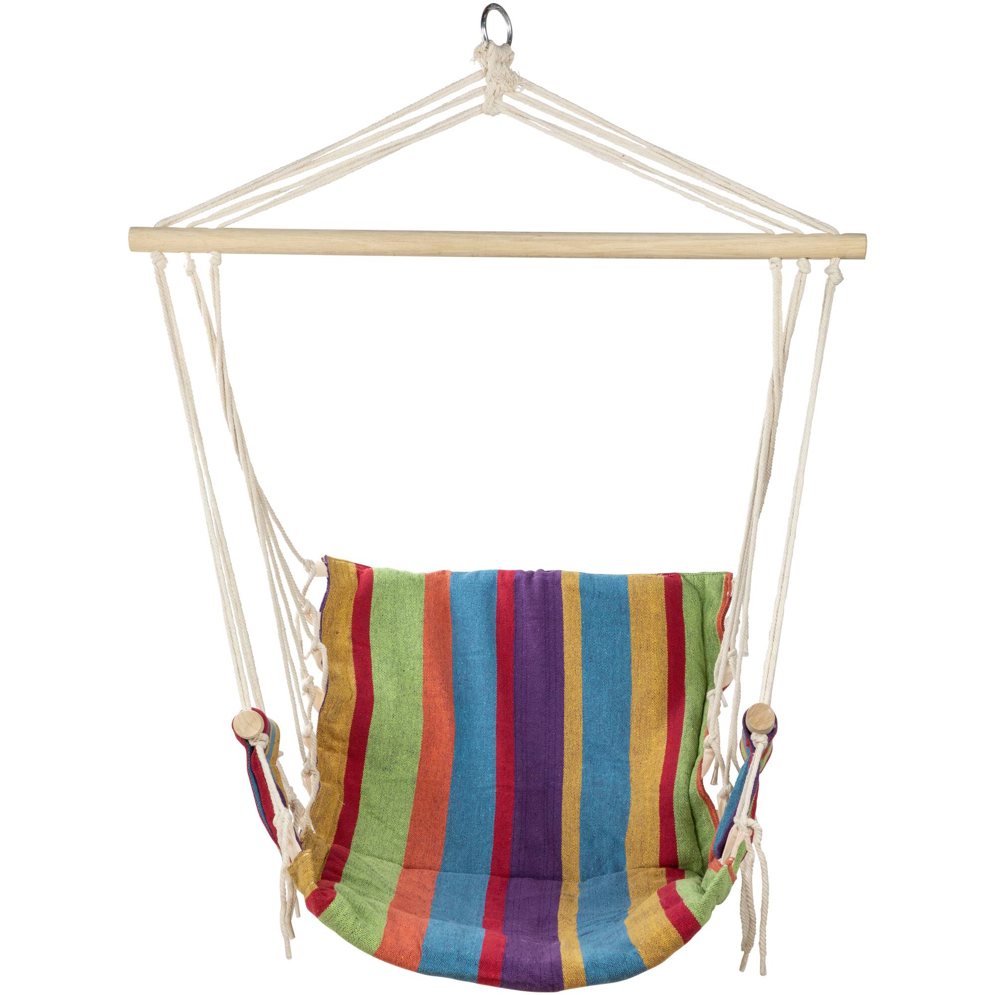 37&#x22; Multicolor Stripe Outdoor Patio Hammock Chair with Armrests