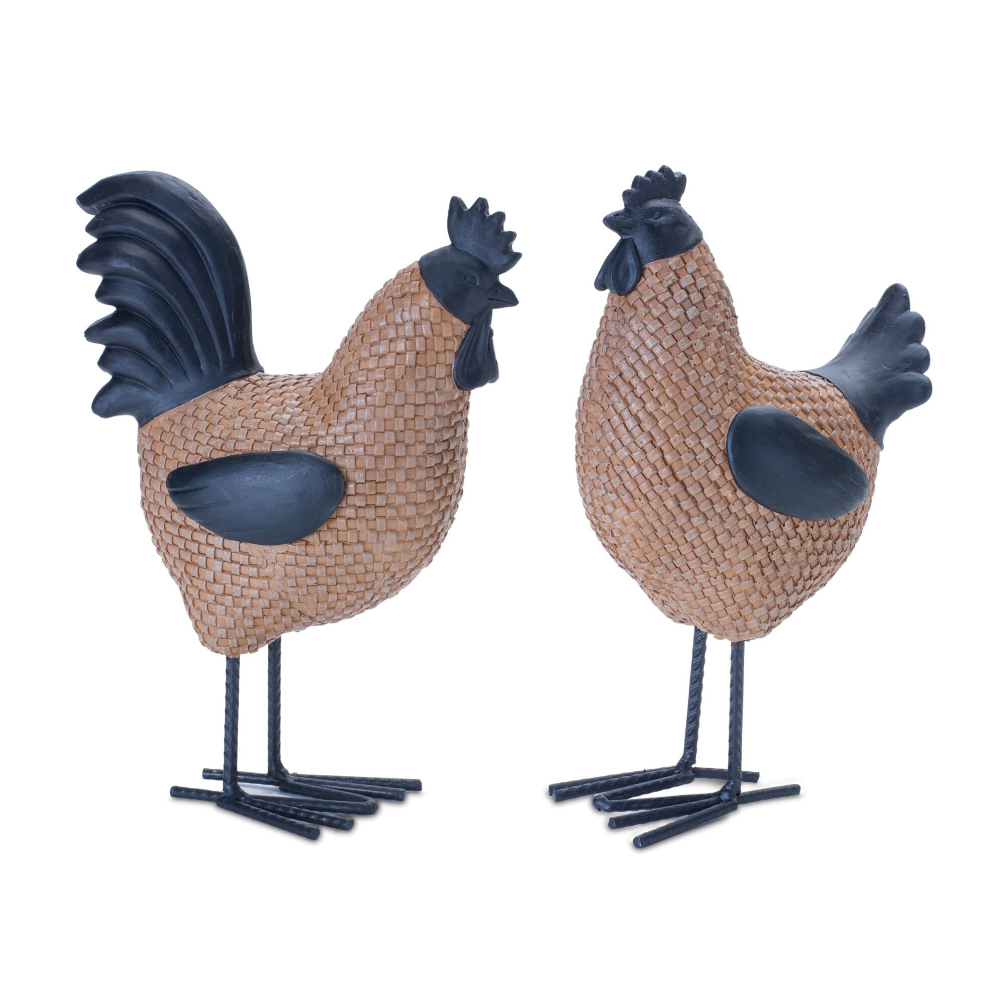 9&#x22; Wicker Hen &#x26; Rooster D&#xE9;cor Set