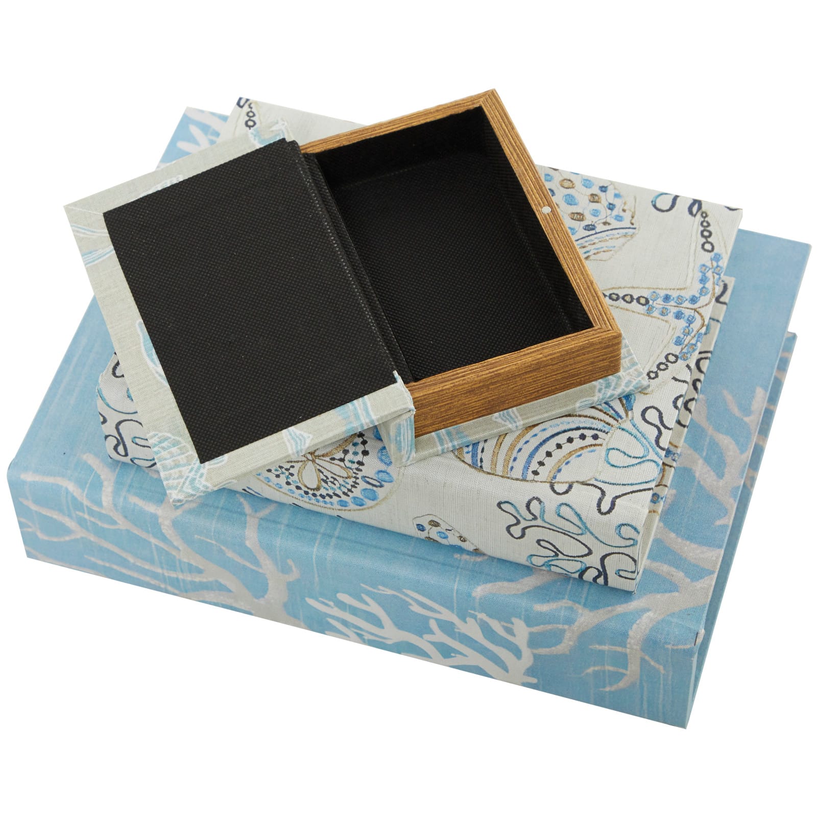 Light Blue Nature Print Canvas Faux Book Box Set