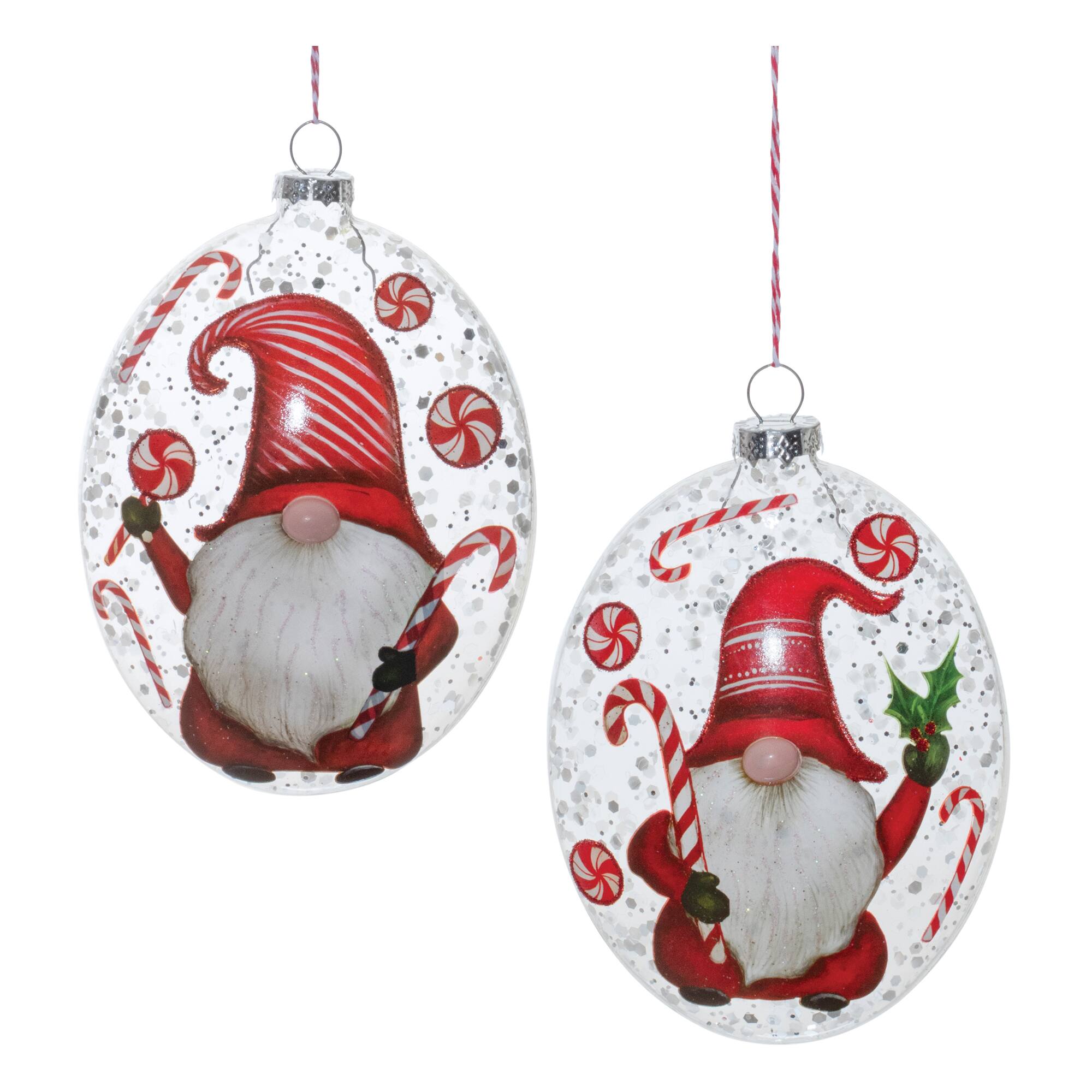 Peppermint Gnome Glass Disc Ornament Set
