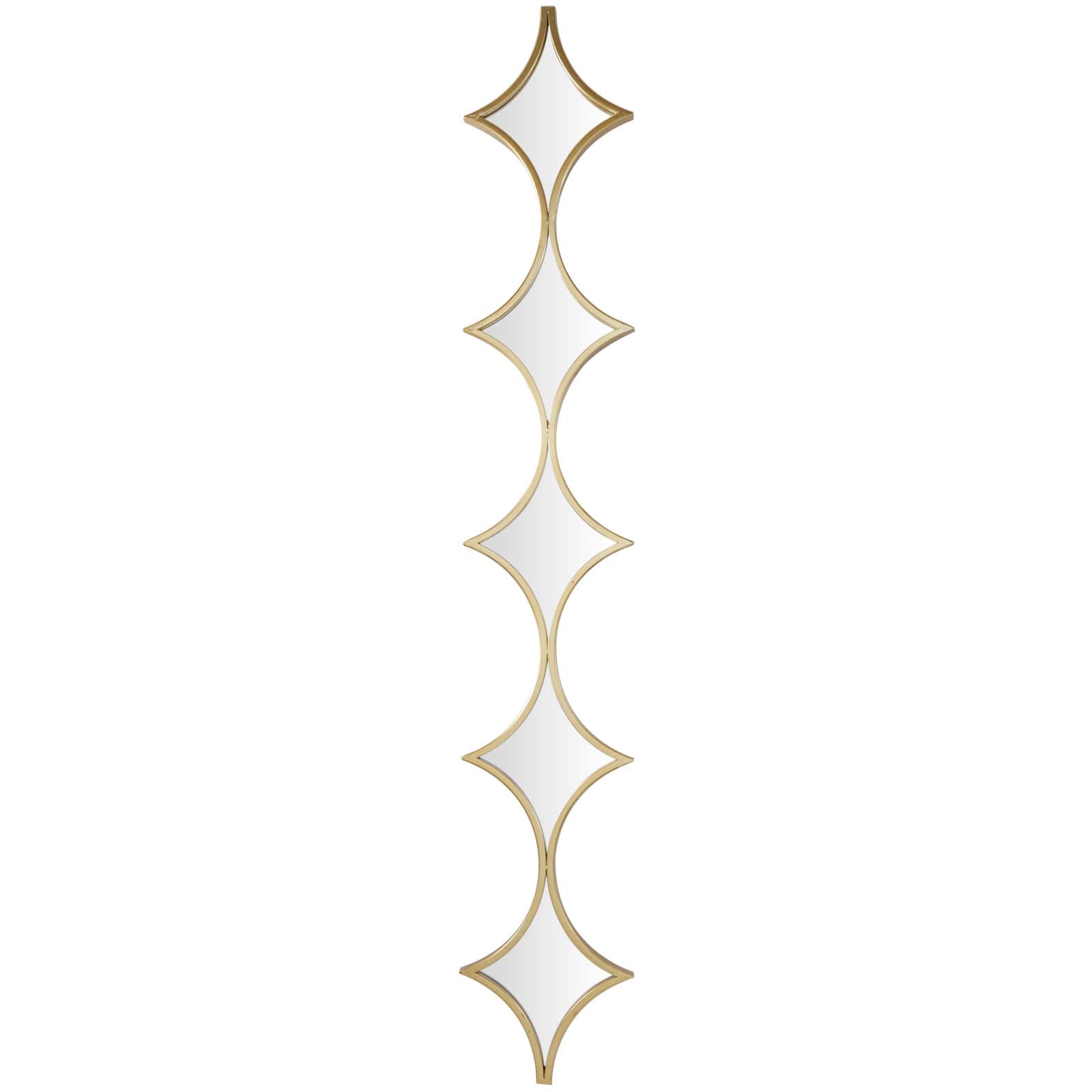 Gold Metal Slim Stacked Chain 5 Layer Wall Mirror with Diamond Pattern 10" x 1" x 59"