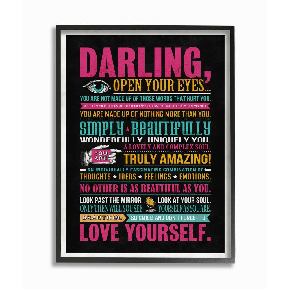Stupell Industries Neon Darling Love Yourself Black Framed Wall Art