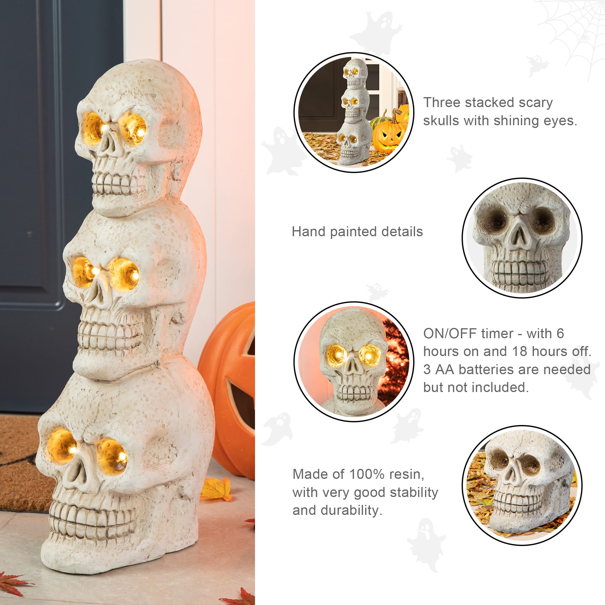 Glitzhome&#xAE; 25.5&#x22; Lighted Halloween Skull Porch D&#xE9;cor with Timer