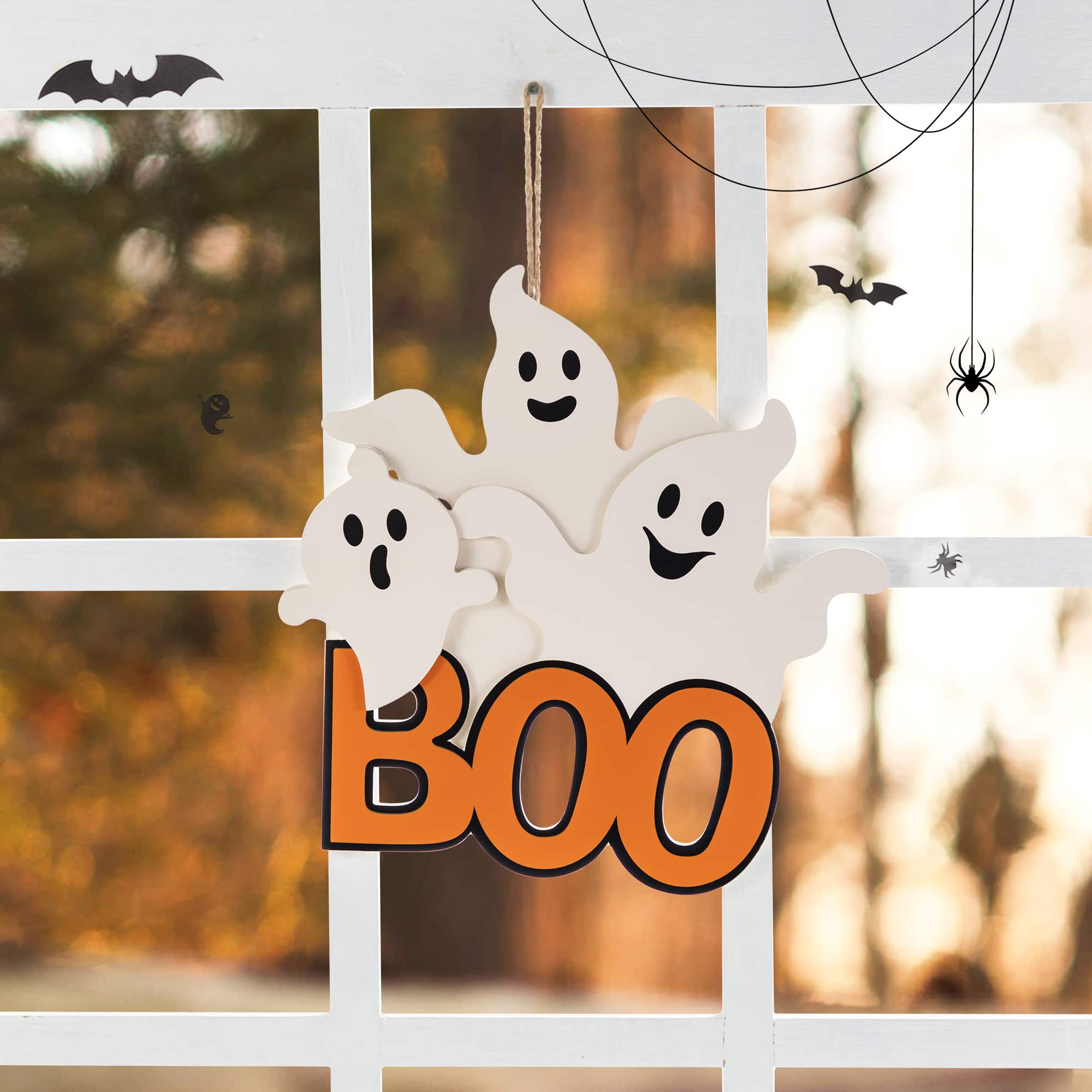 Glitzhome&#xAE; 14&#x22;H Halloween Wooden Ghoost BOO Door Hanger