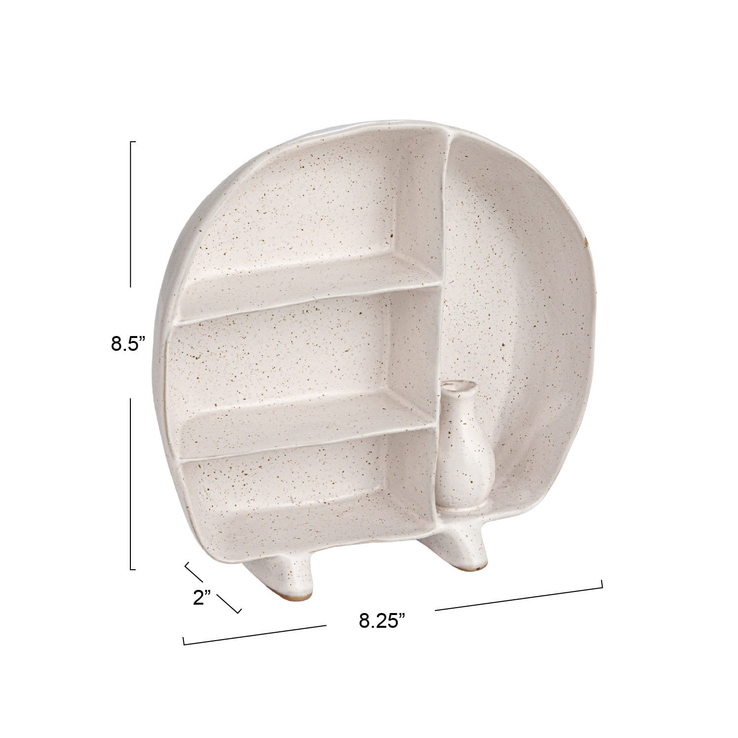 Hello Honey® 8.5" Cream Stoneware Footed Shelf with 4 Compartments & Attached Vase with Reactive Glaze