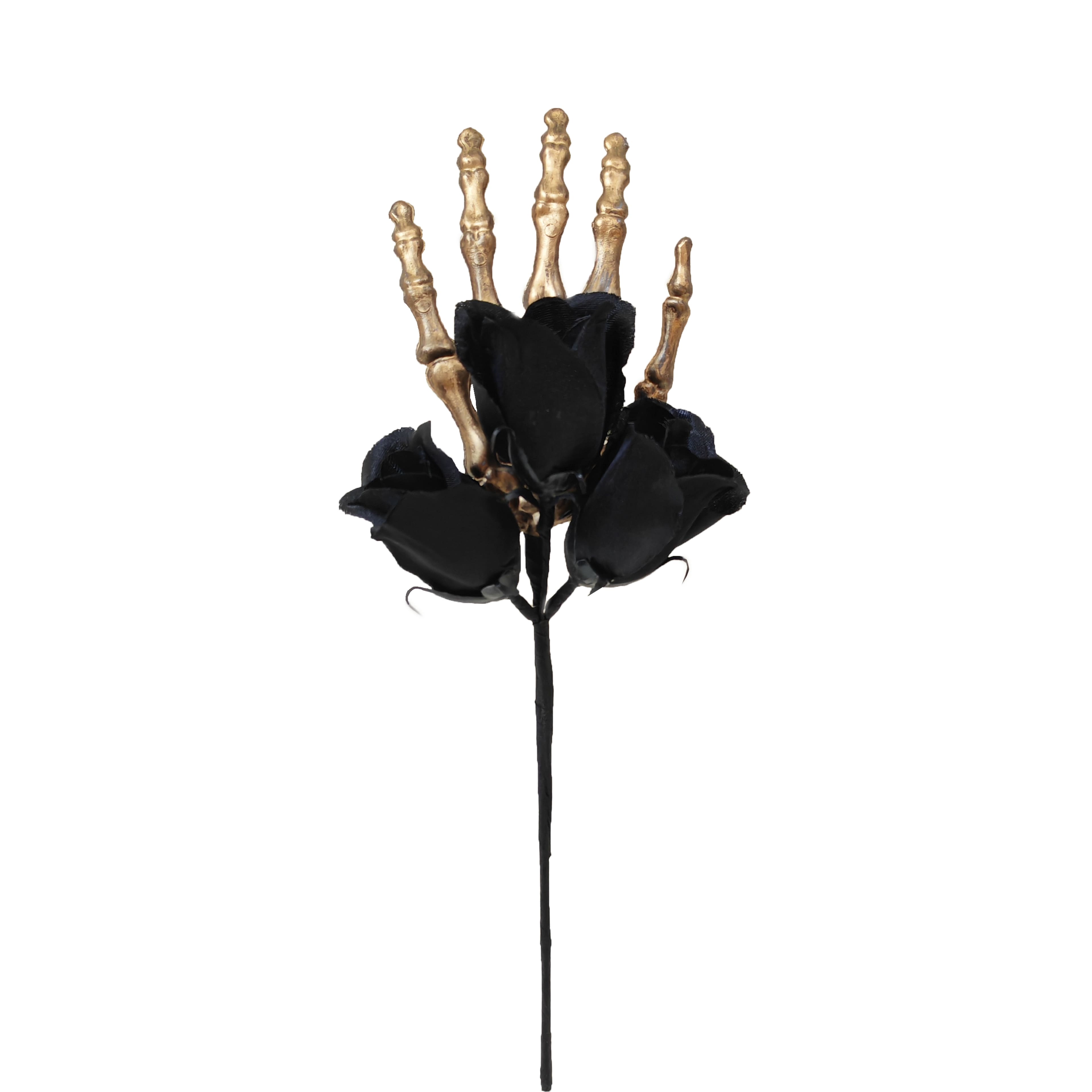 15&#x22; Black &#x26; Gold Skeleton Hand with Black Roses by Ashland&#xAE;