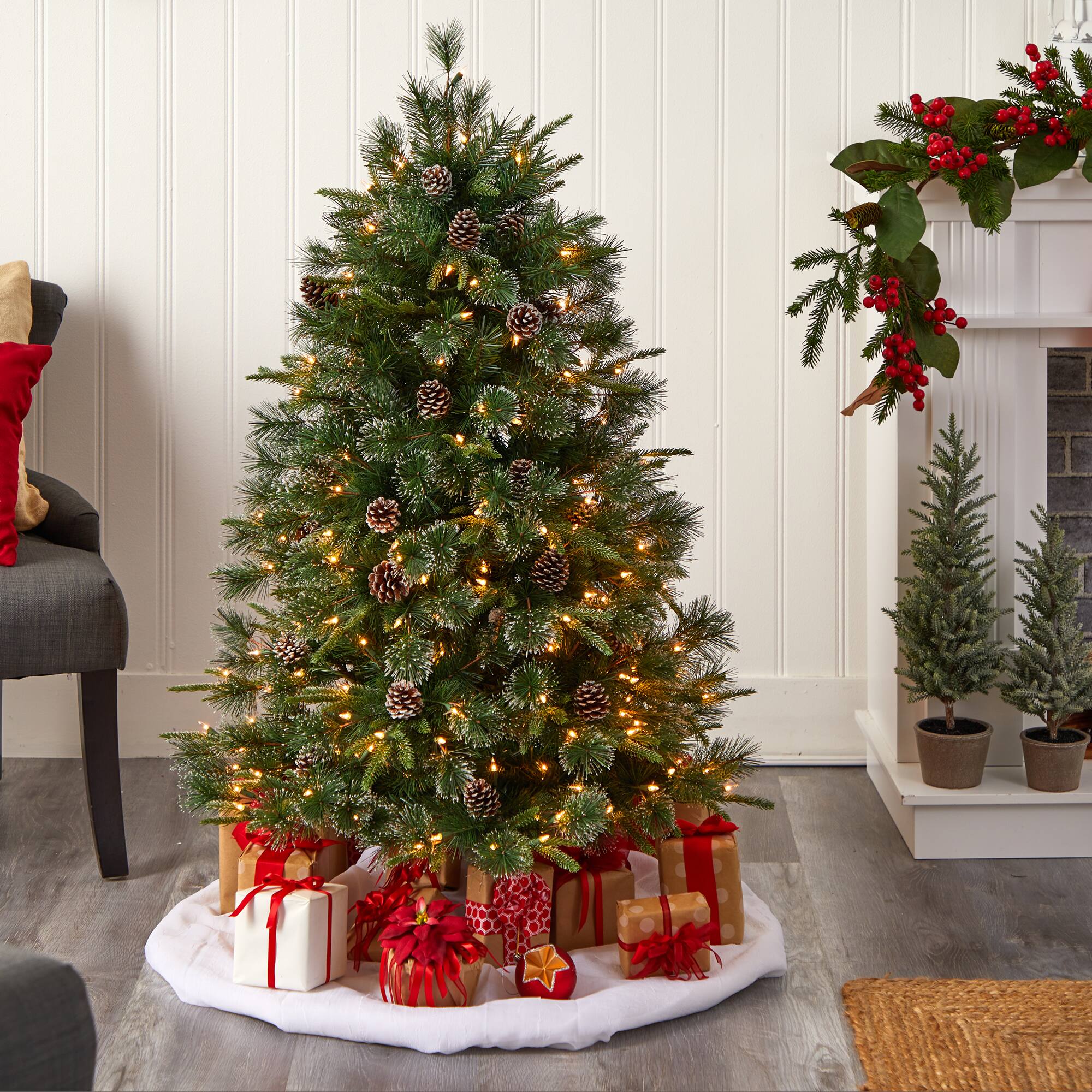 5ft. Pre-Lit Snowed Tipped Clermont Mixed Pine Artificial Christmas Tree, Clear Lights