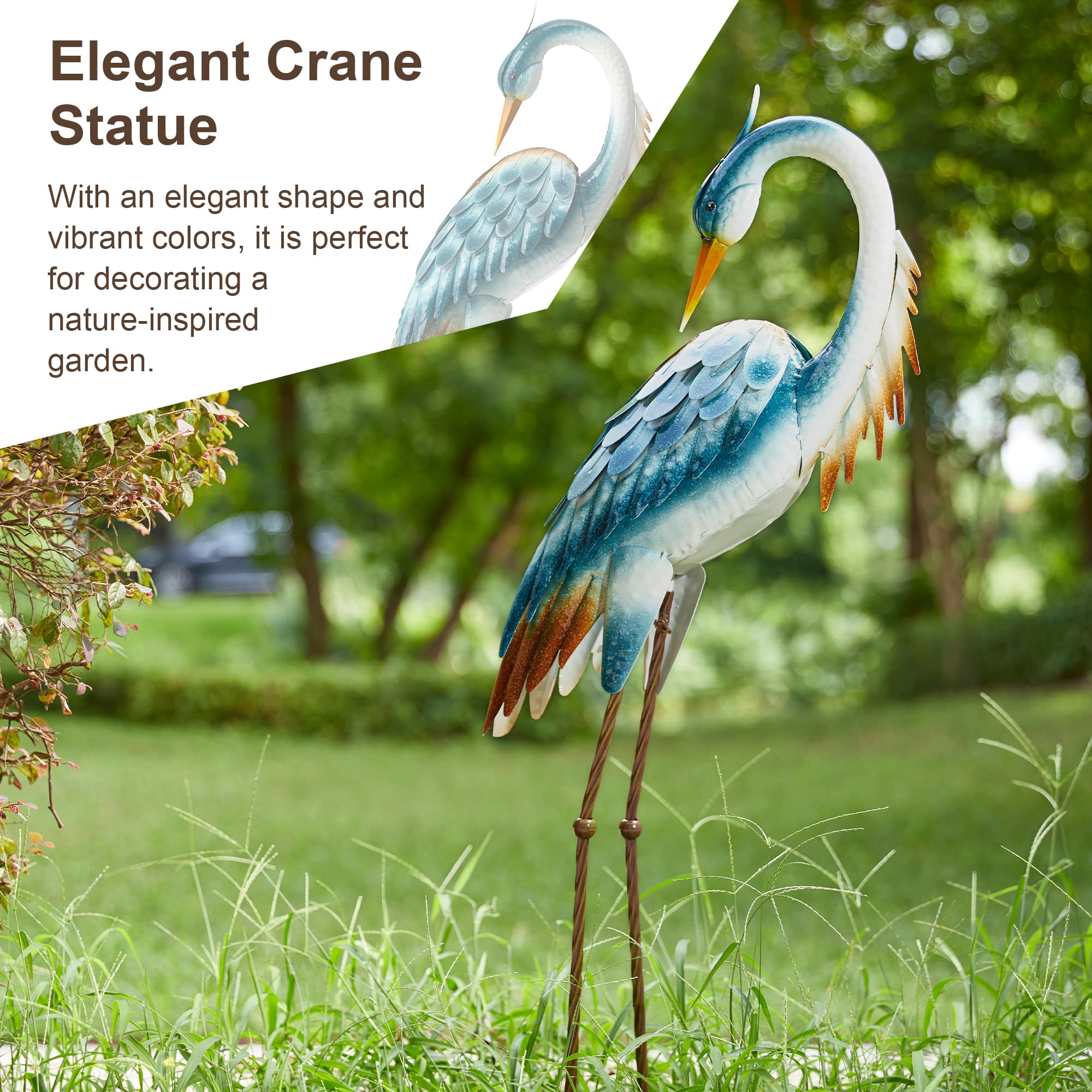 Glitzhome&#xAE; 38.5&#x22; Metal Standing Crane Garden Statue with Stakes