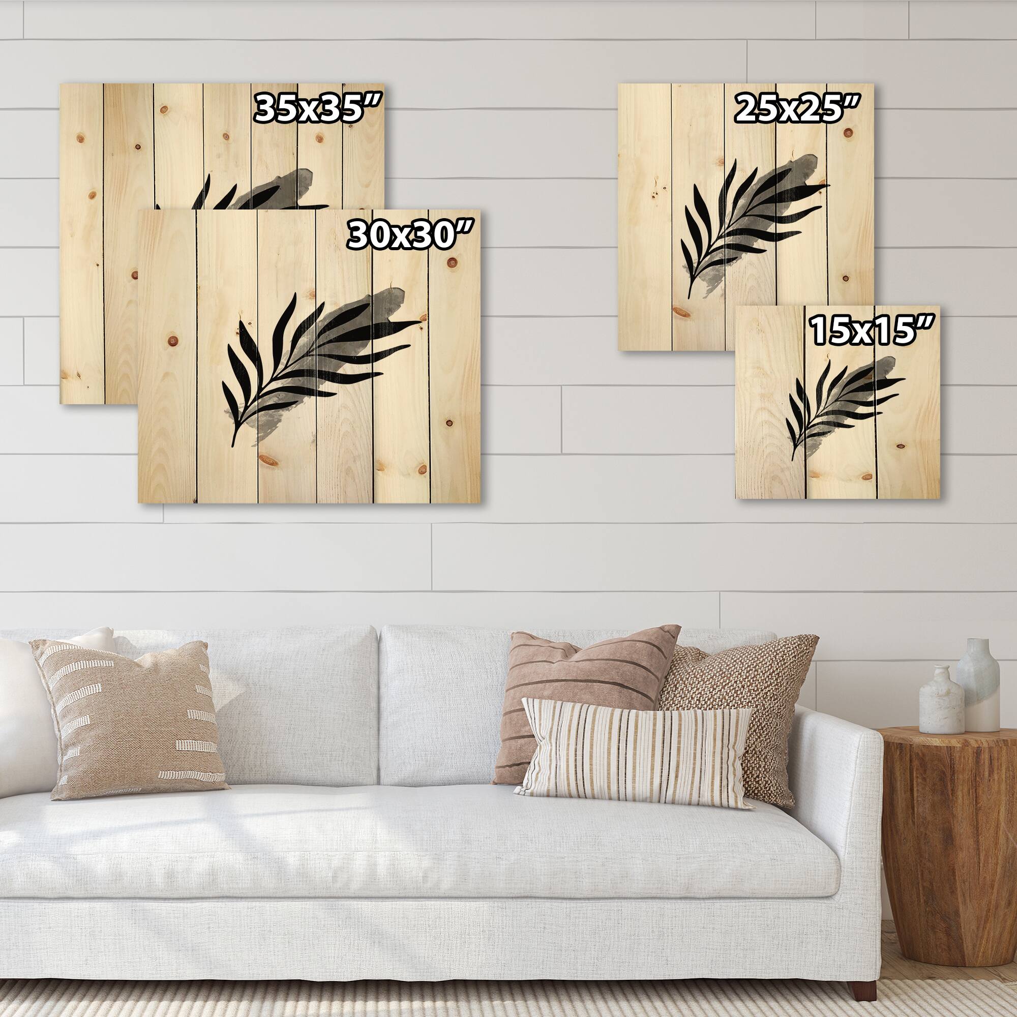 Designart - Abstract Tropical Leaf I - Modern Print on Natural Pine Wood