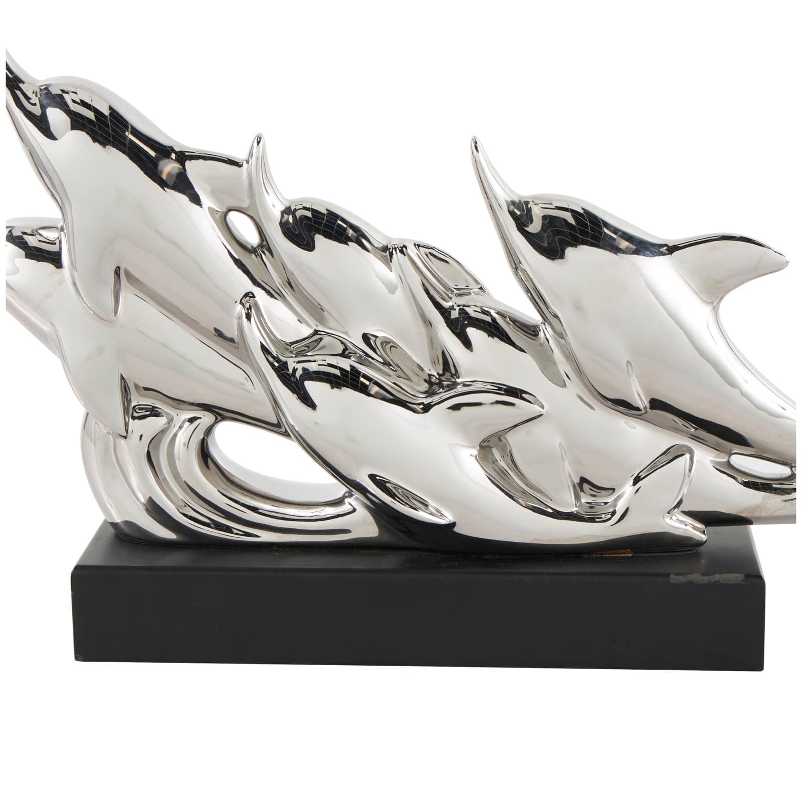15.5" Silver Ceramic Dolphin Sculpture with Black Block Base