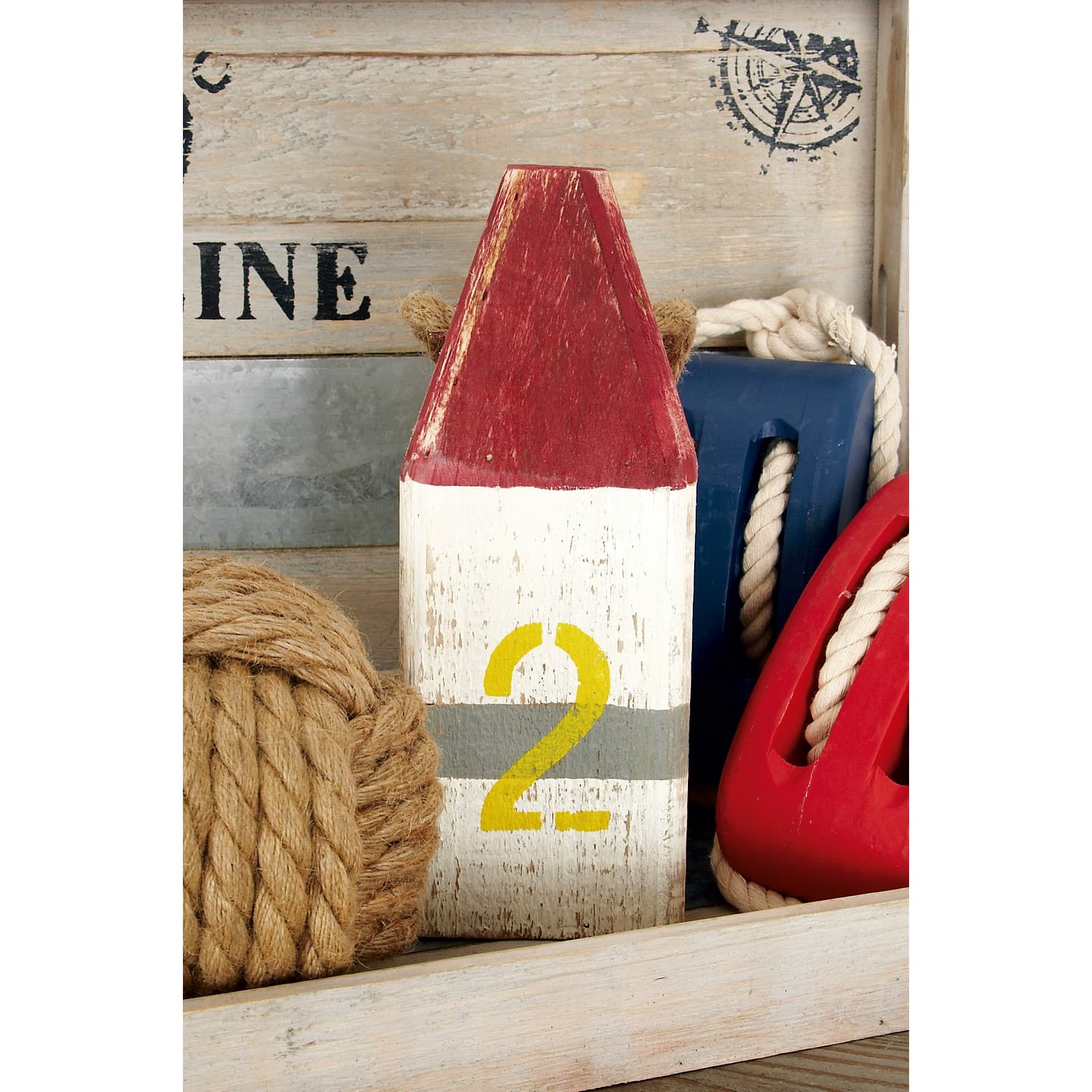 10&#x22; Multicolored Wood Coastal Buoy Sculpture Set