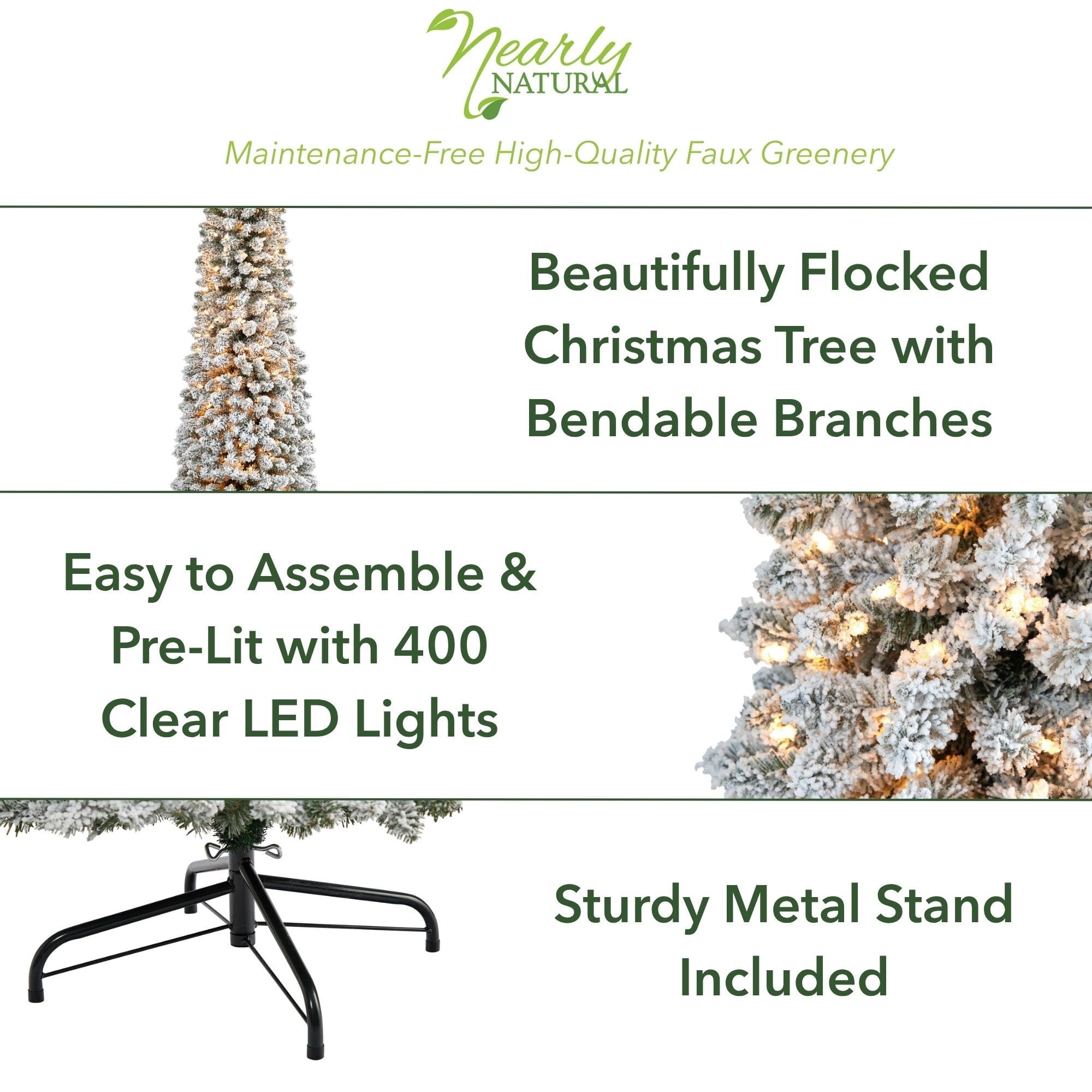 7ft. Pre-Lit Flocked Pencil Artificial Christmas Tree with Clear LED Lights