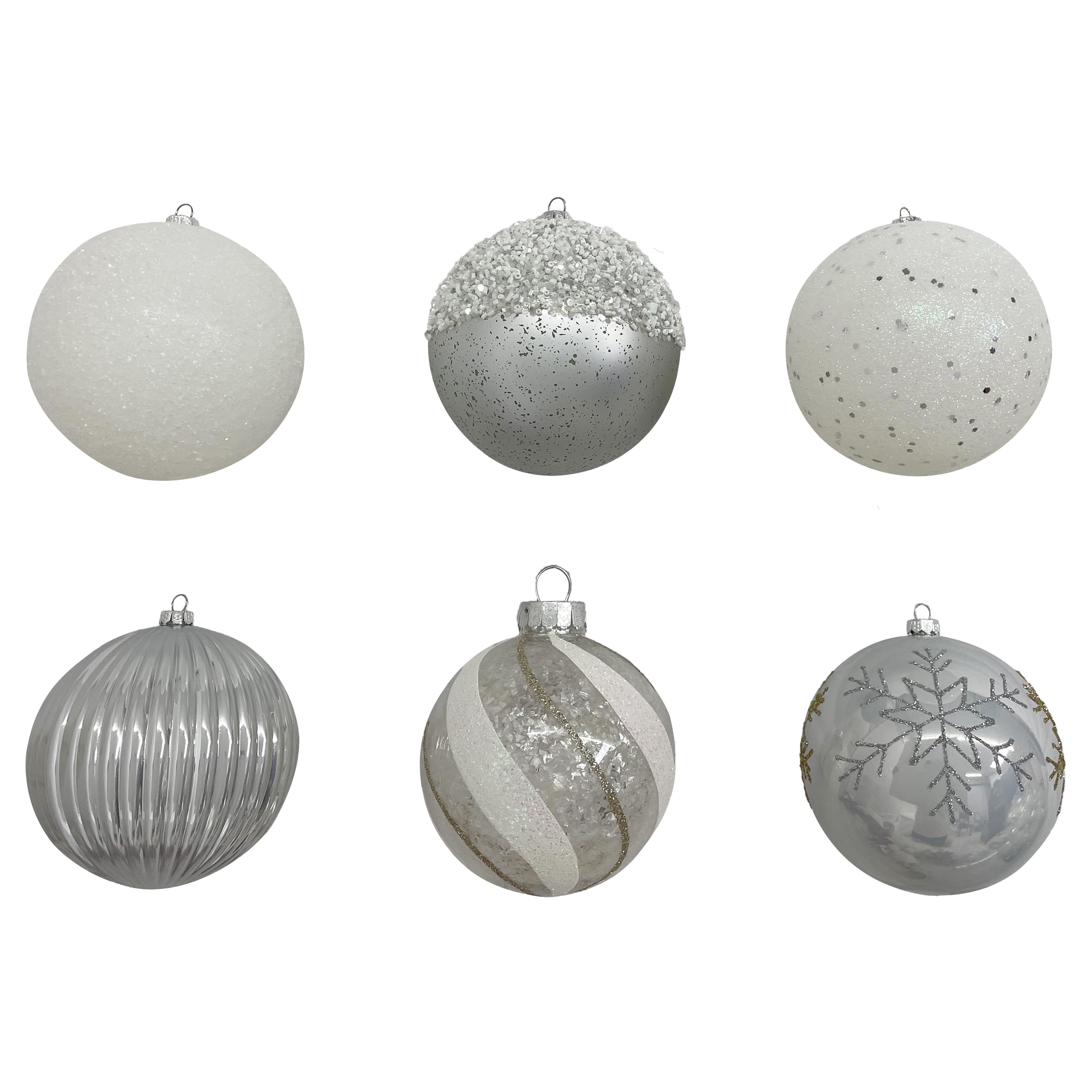 6 Pack 4.75&#x22; Silver &#x26; White Shatterproof Ball Ornaments by Ashland&#xAE;