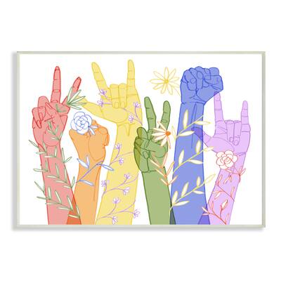 Stupell Industries Rainbow Peace Love Caring Hand Signs ASL Wood Wall ...