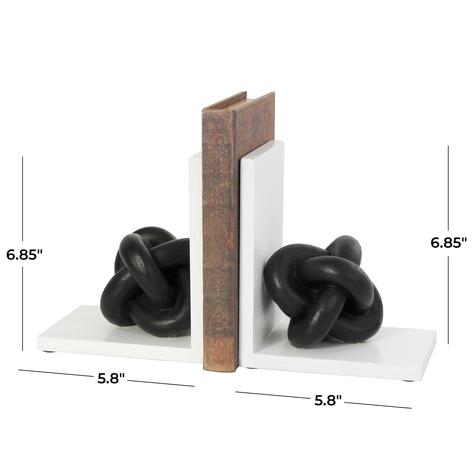 7" Black MDF Knot Bookends with White Stands Set