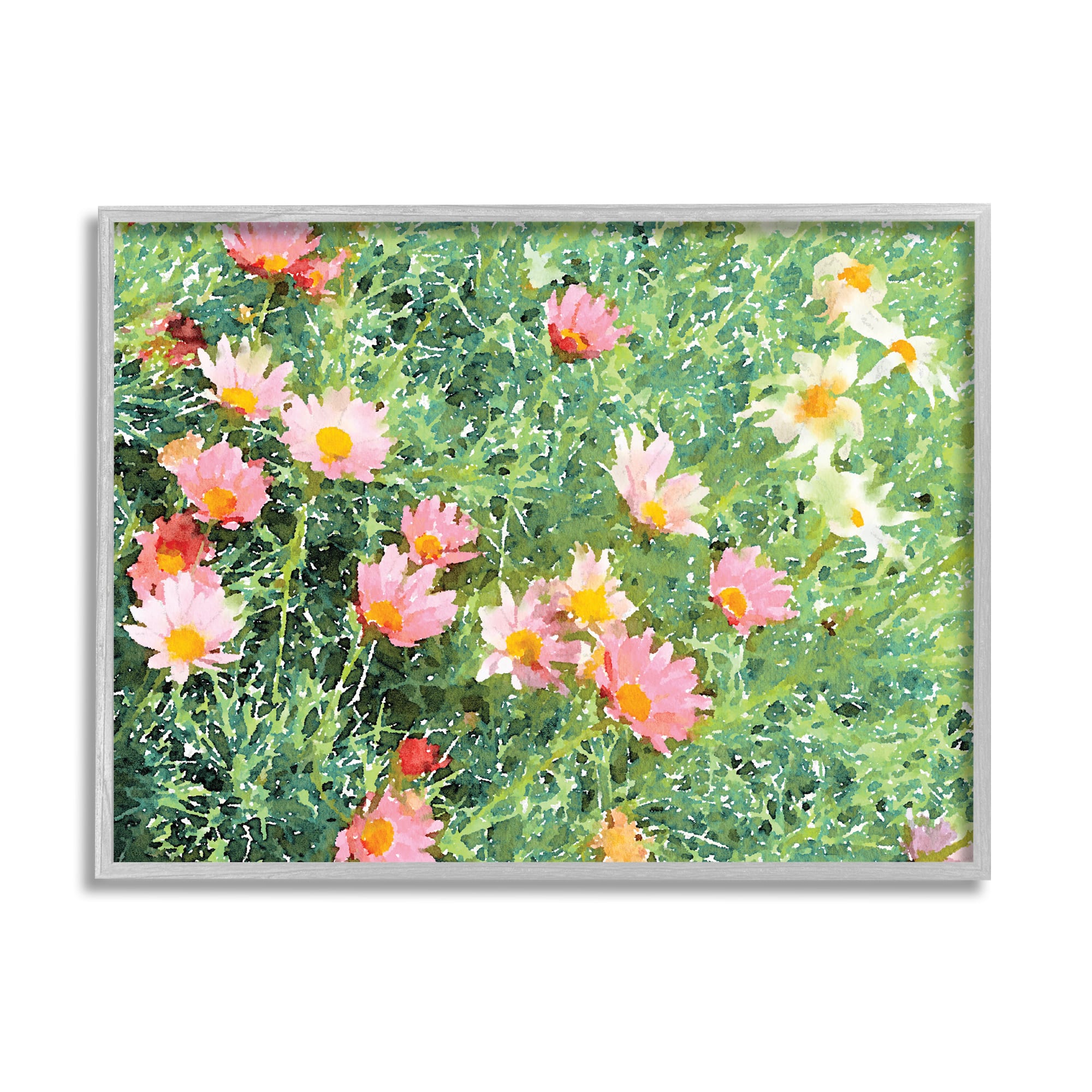 Stupell Industries Impressionistic Pink Carnations In Green Field in Gray Frame Wall Art