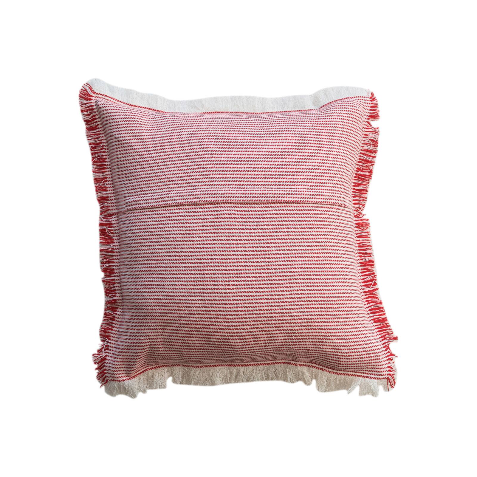 Hello Honey&#xAE; 18&#x22; Red &#x26; White Woven Stripes Throw Pillow with Fringe Edges