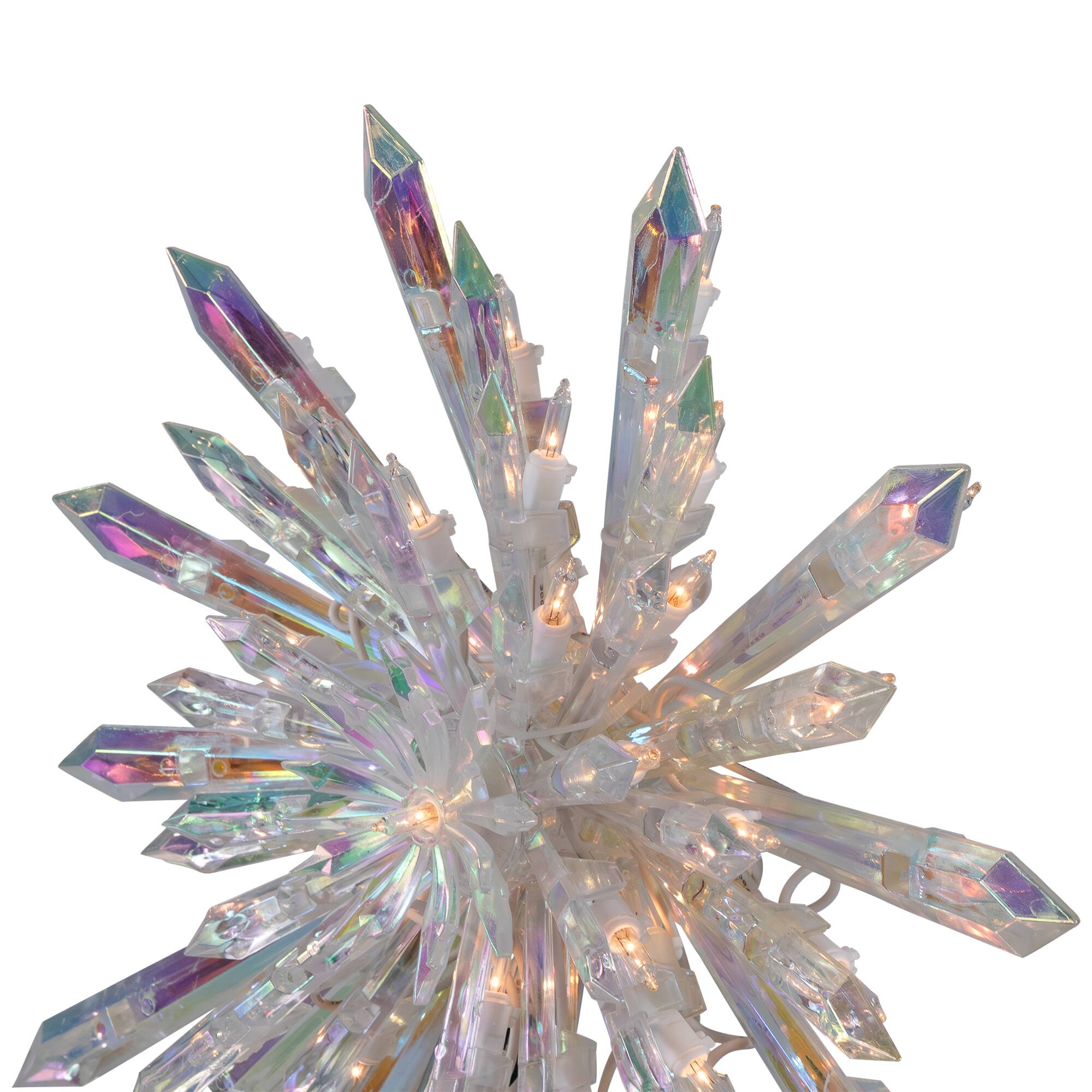 14&#x22; Lighted Iridescent Icicle Christmas Tree Topper, Clear Lights