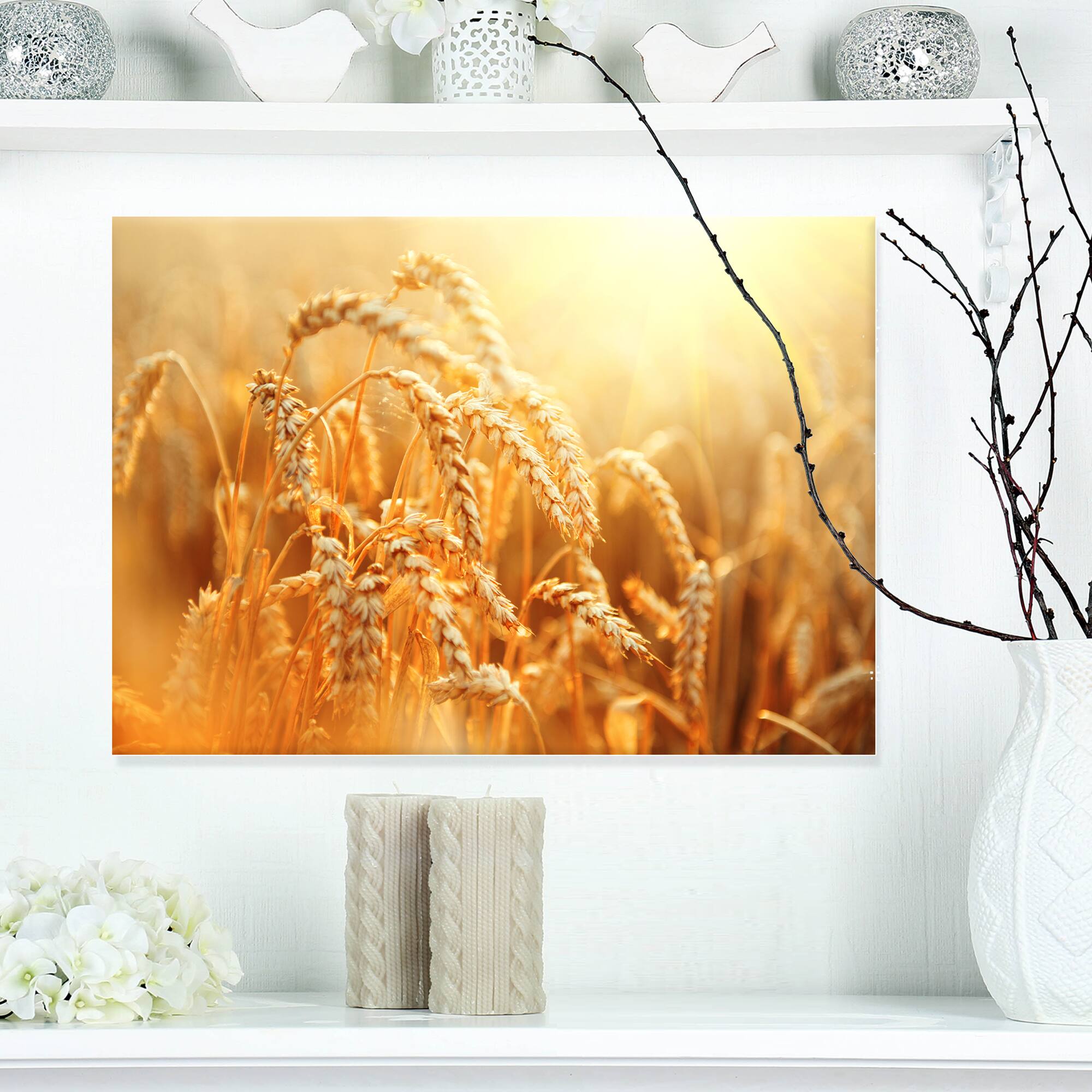 Designart - Ears of Golden Wheat Close up - Large Landscape Canvas Art