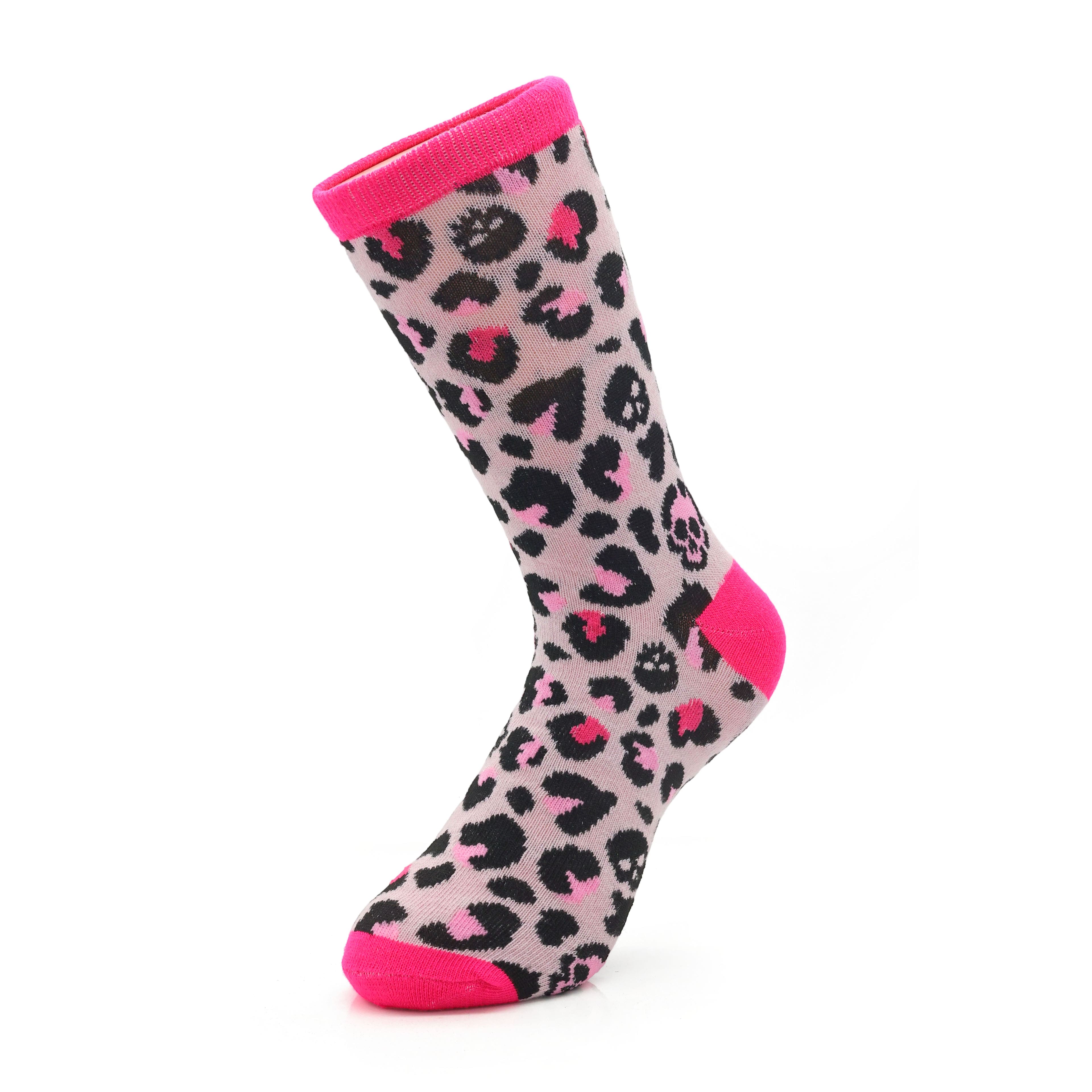 Pink Skull Leopard Crew Socks by Celebrate It&#x2122;