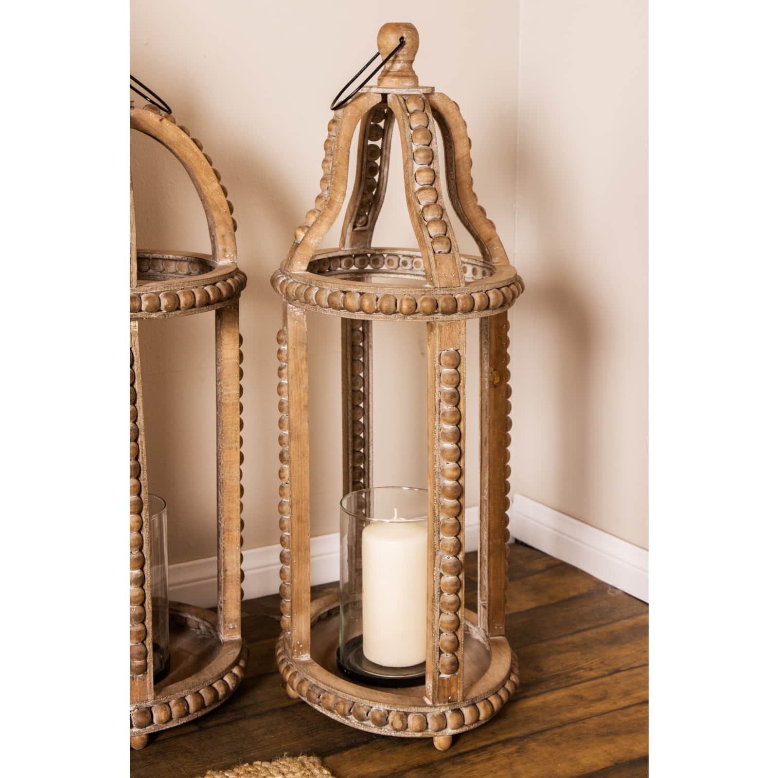 Brown Recycled wood Natural Candle Holder Lantern, 29&#x22; x 13&#x22; x 10&#x22;