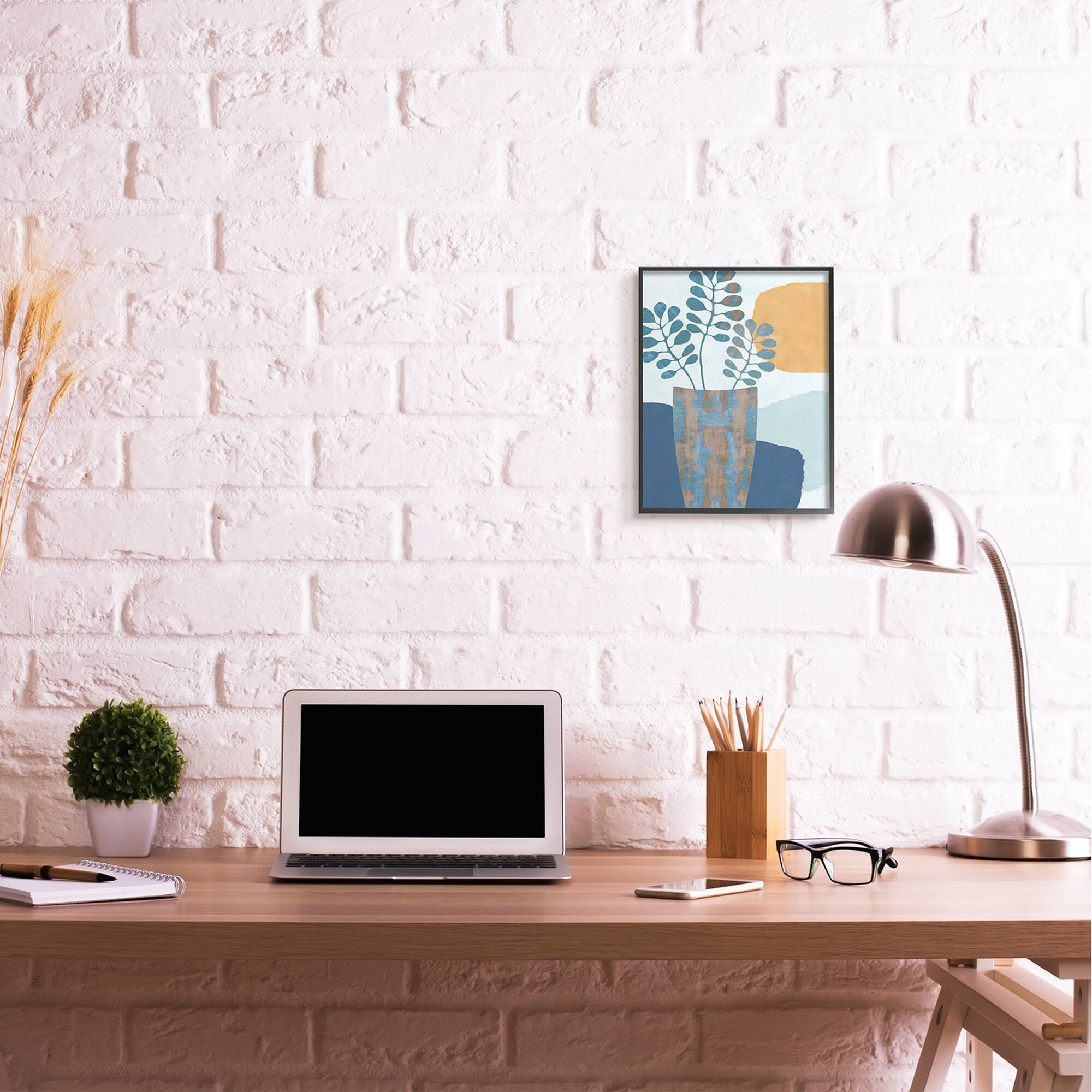 Stupell Industries Western Eucalyptus Plant Vase Orange Sun in Frame Wall Art